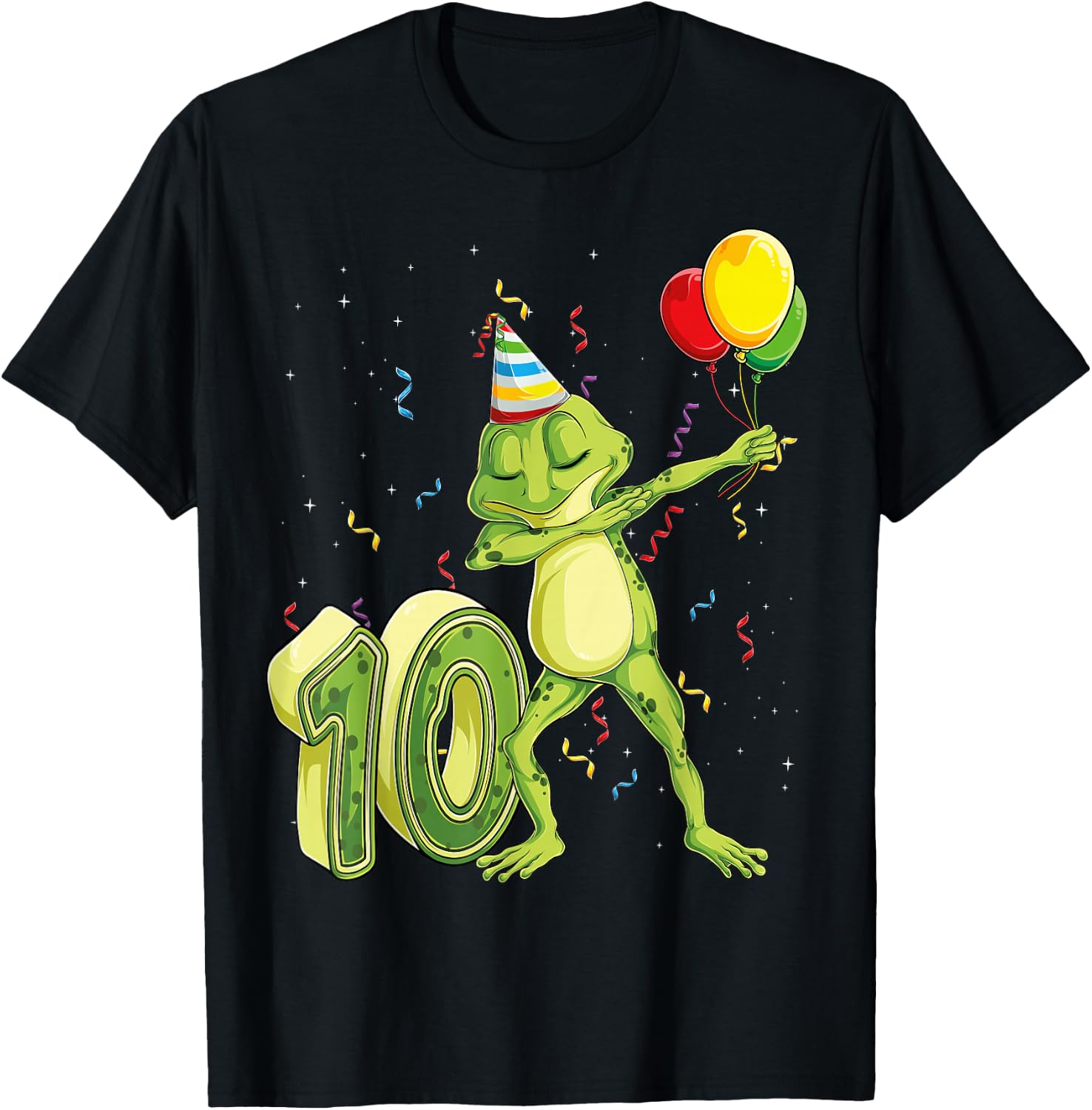 Funny Dab Frog 10th Birthday Ten 10 Years Old Bday Kids Boys T-Shirt - T-Shirt | Black