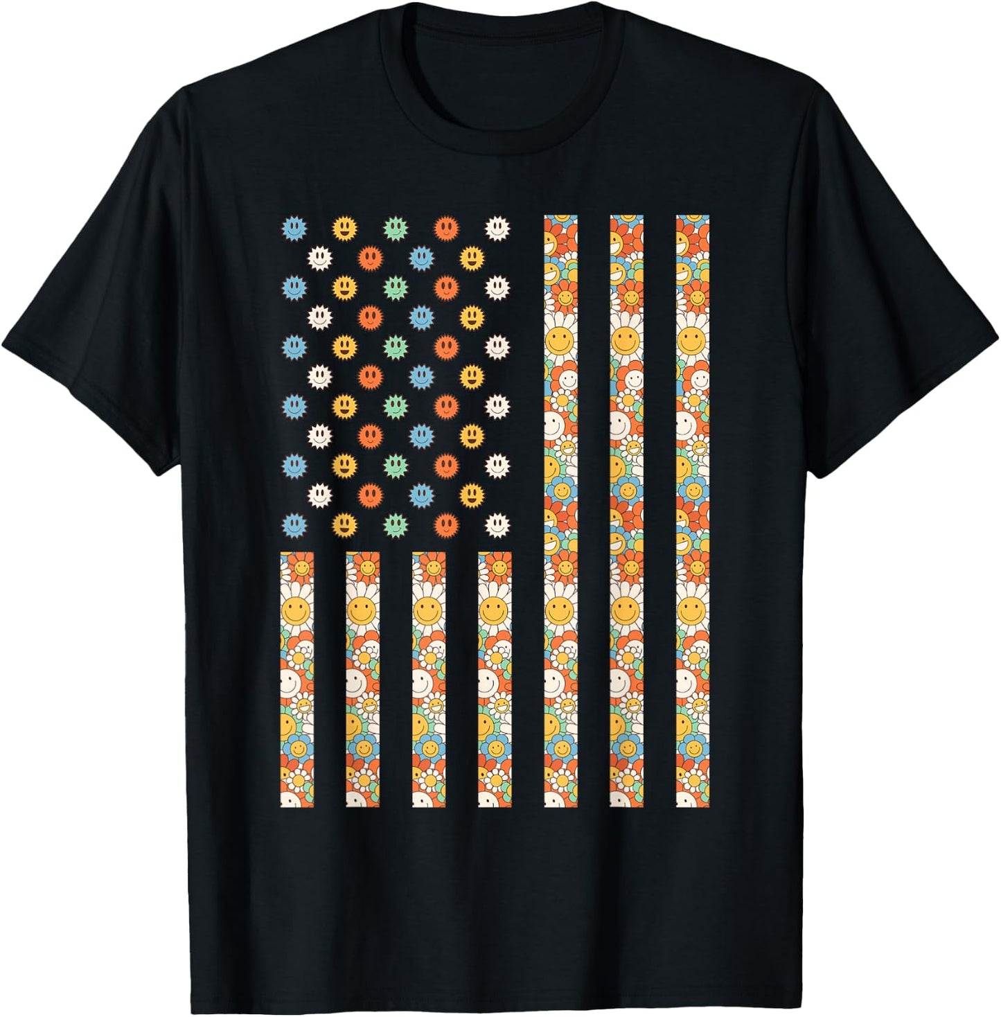 Hippy USA Outfit American Flag Hippie 1960s 1970s USA Groovy T-Shirt - T-Shirt | Black