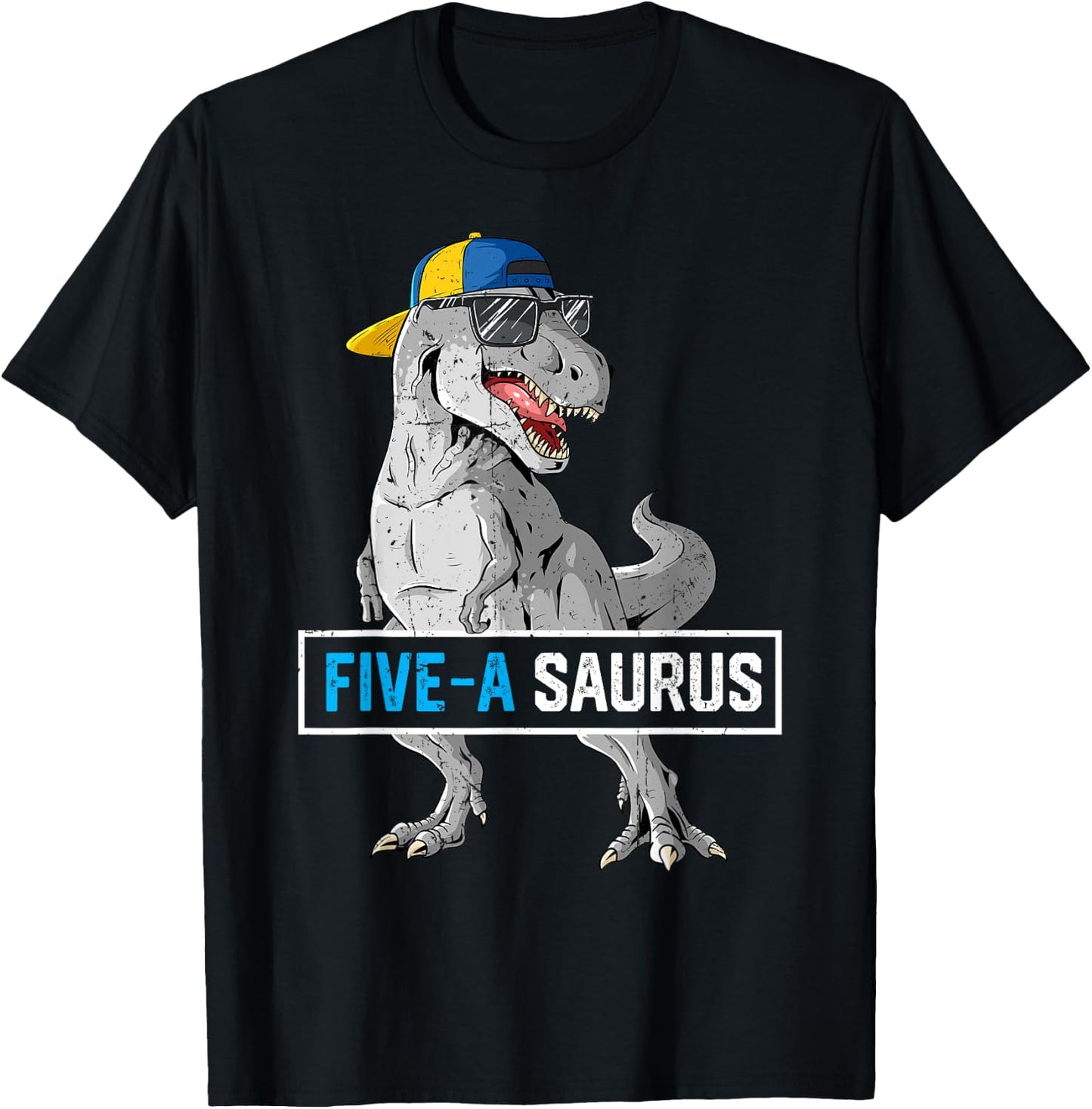 5 Years Old Dinosaur 5th Birthday T Rex Dino Five Saurus T-Shirt - T-Shirt | Black
