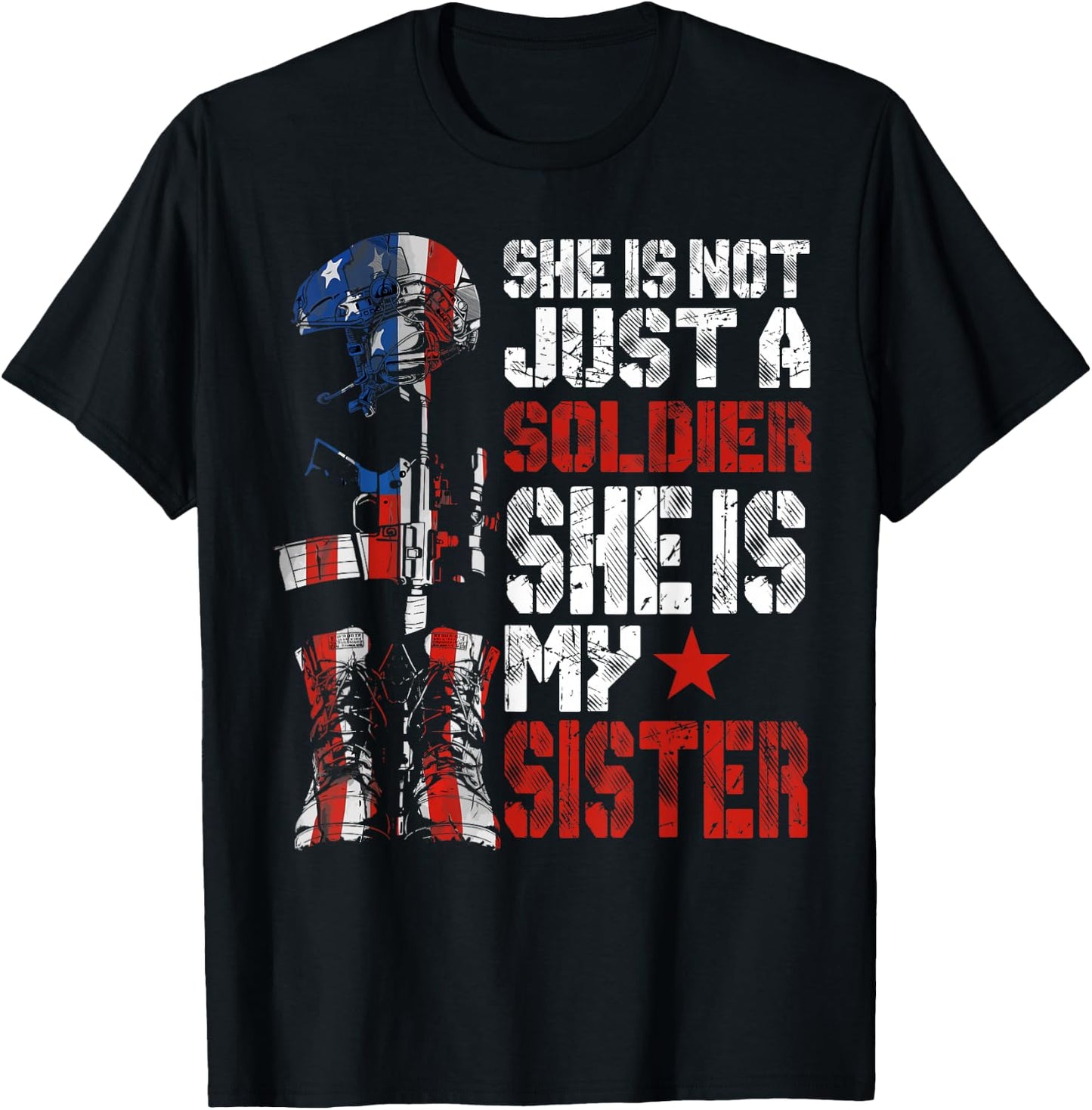 Soldier Sister Proud Army Brother Military Family US T-Shirt - T-Shirt | Black