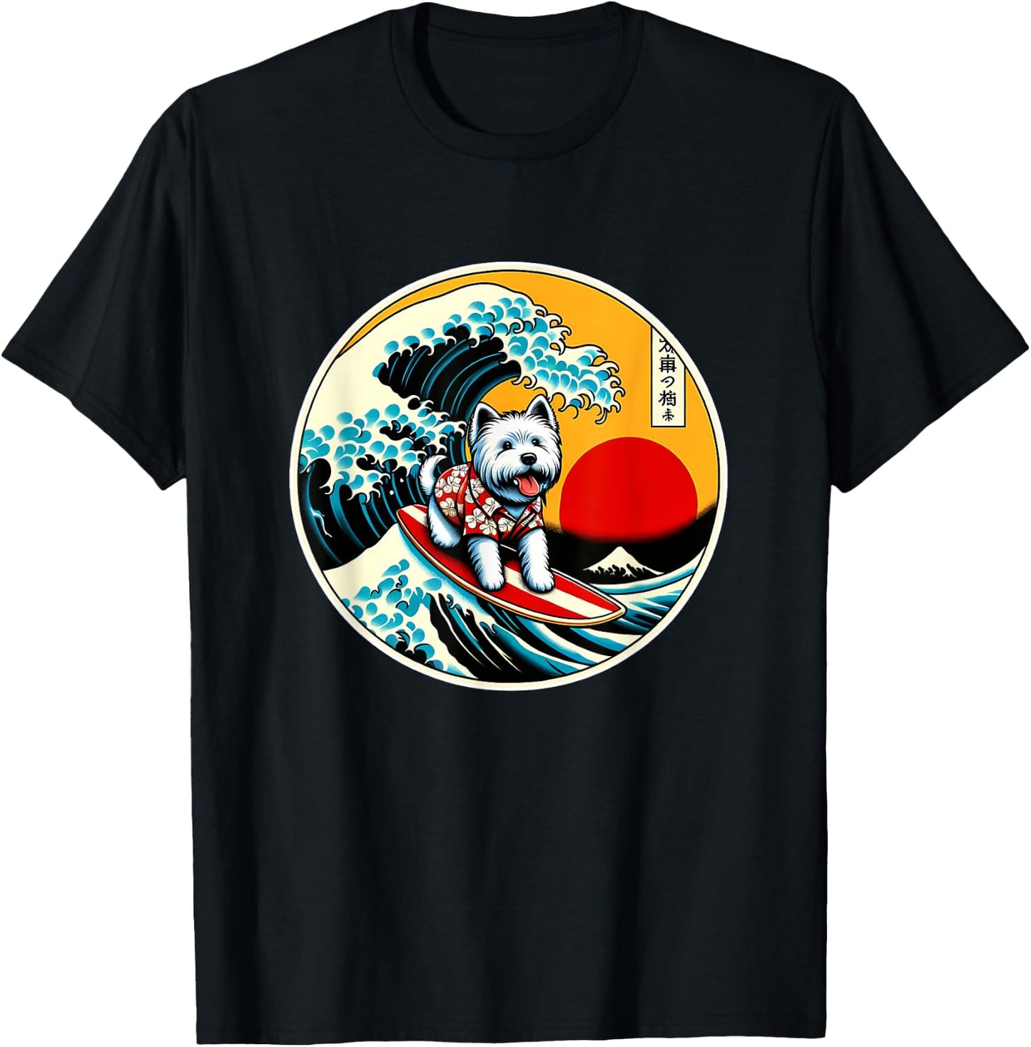 Great Wave Kanagawa Westie dog Surfing Women Kids T-Shirt - T-Shirt | Black