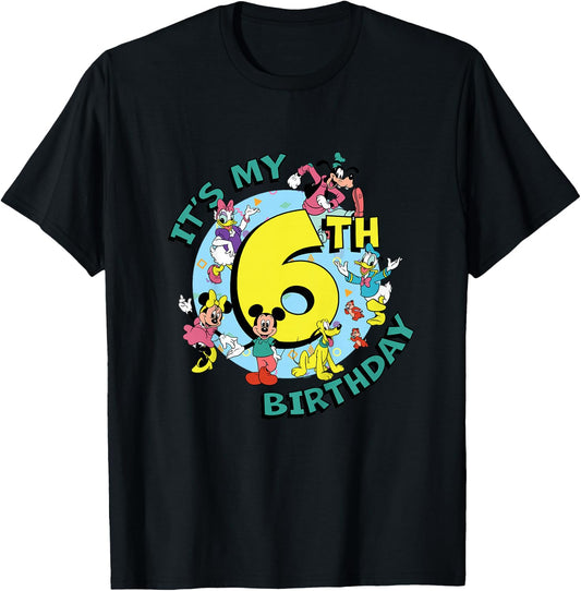Disney Mickey and Friends It’s My Sixth 6th Birthday T-Shirt - T-Shirt | Black
