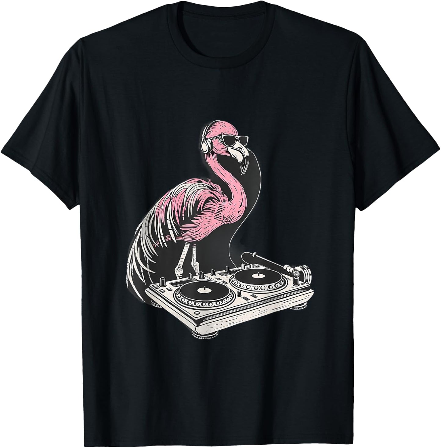DJ Flamingo Bird Turntable DJ Flamingo Dance Music Techno T-Shirt - T-Shirt | Black