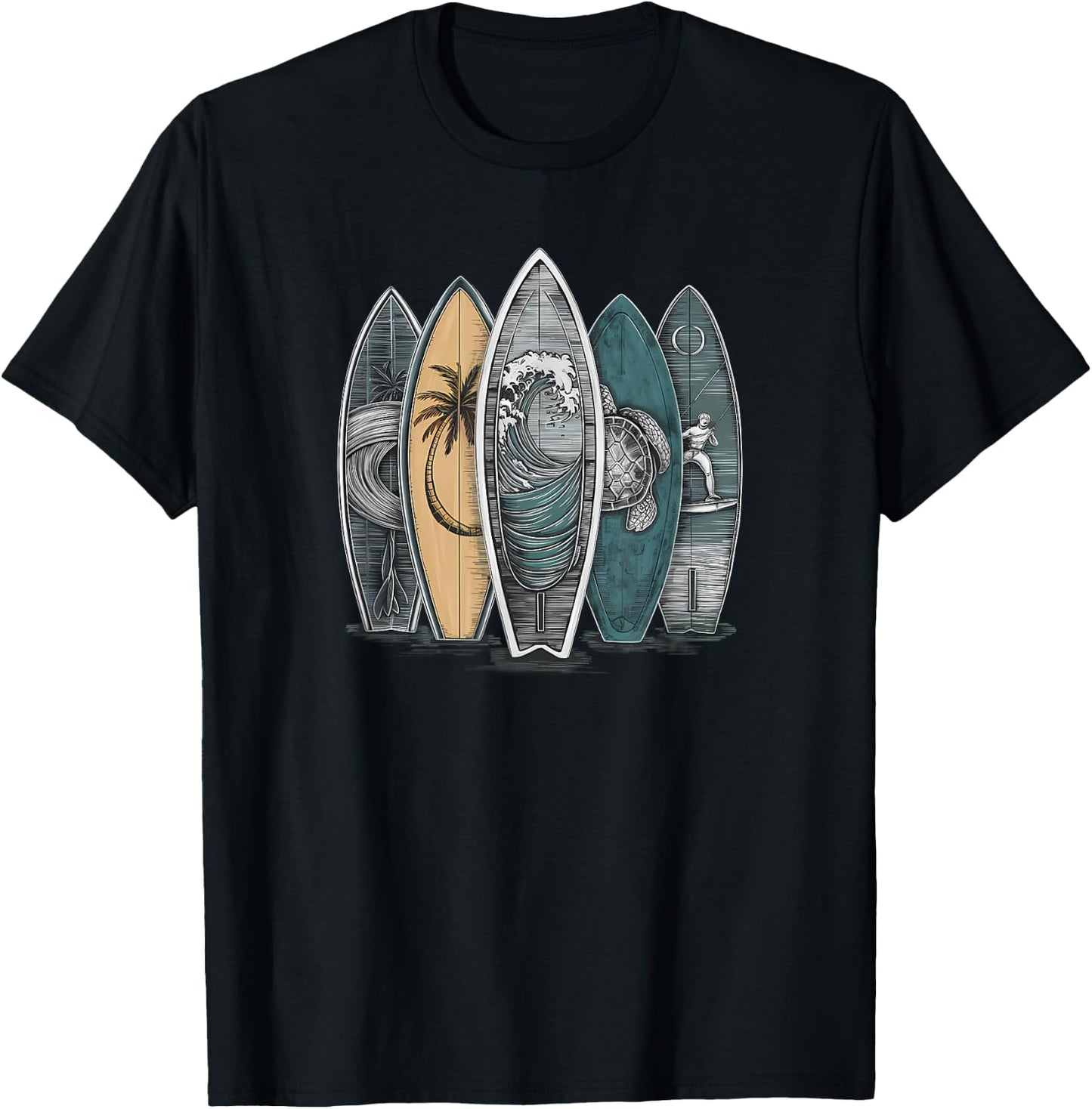 Surfing Tropical Surfboards Vintage Surfboarder Surfer T-Shirt - T-Shirt | Black