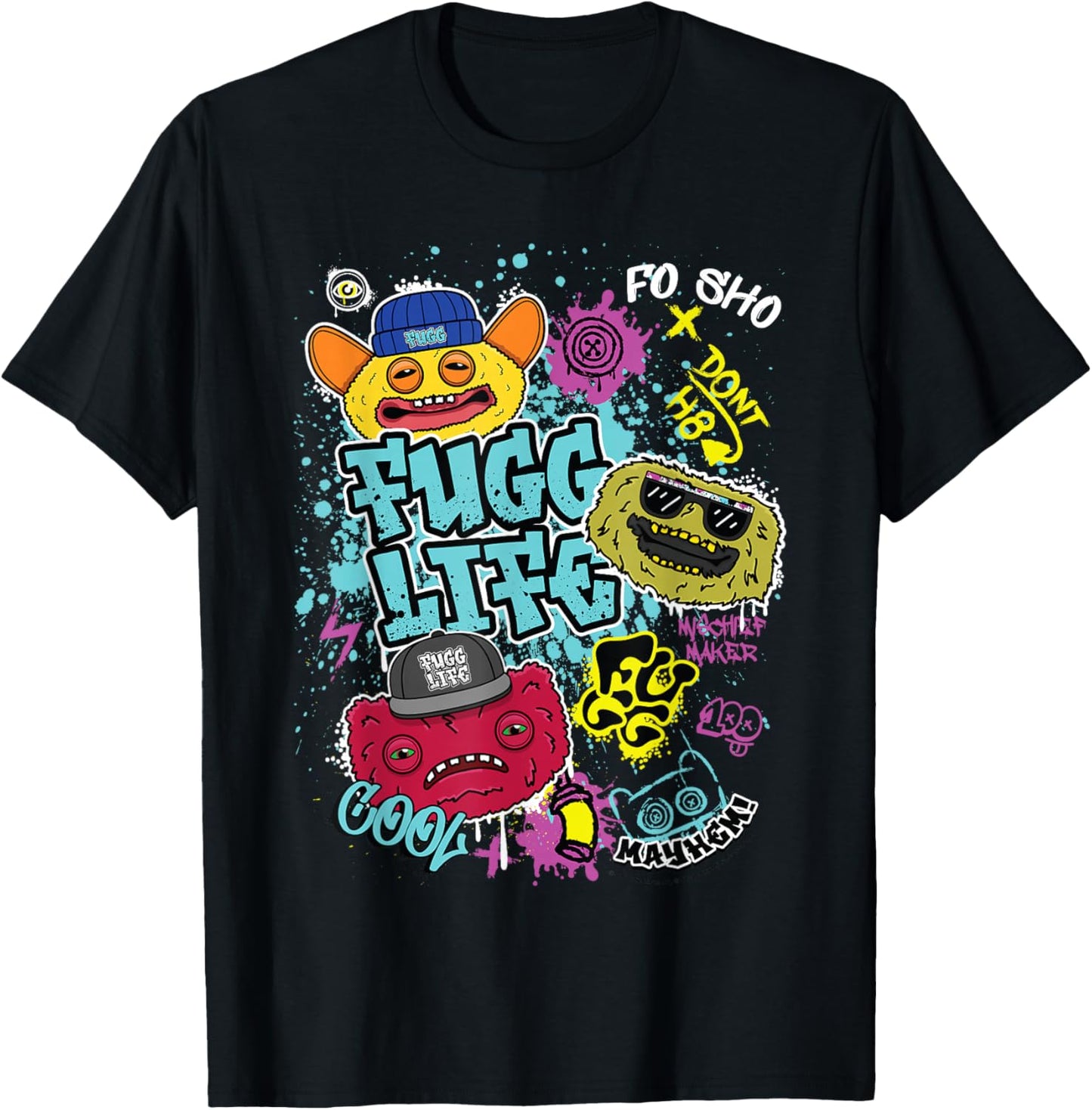 Fugg Life Grin Grin Count Underoo Mcgoo & Wide Eyed Weirdo T-Shirt - T-Shirt | Black