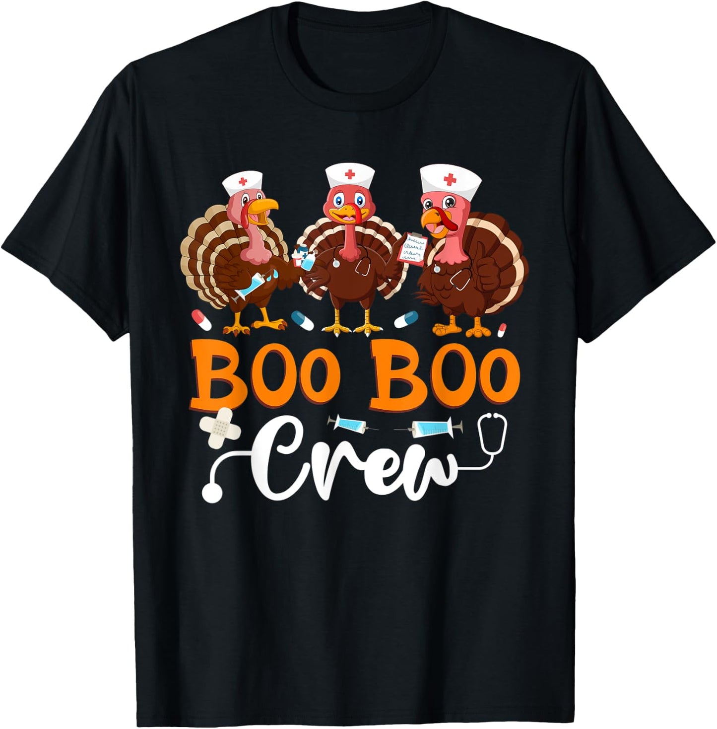 Boo Boo Crew Nurse Thanksgiving ER Nurse Funny Turkey Nurse T-Shirt - T-Shirt | Black