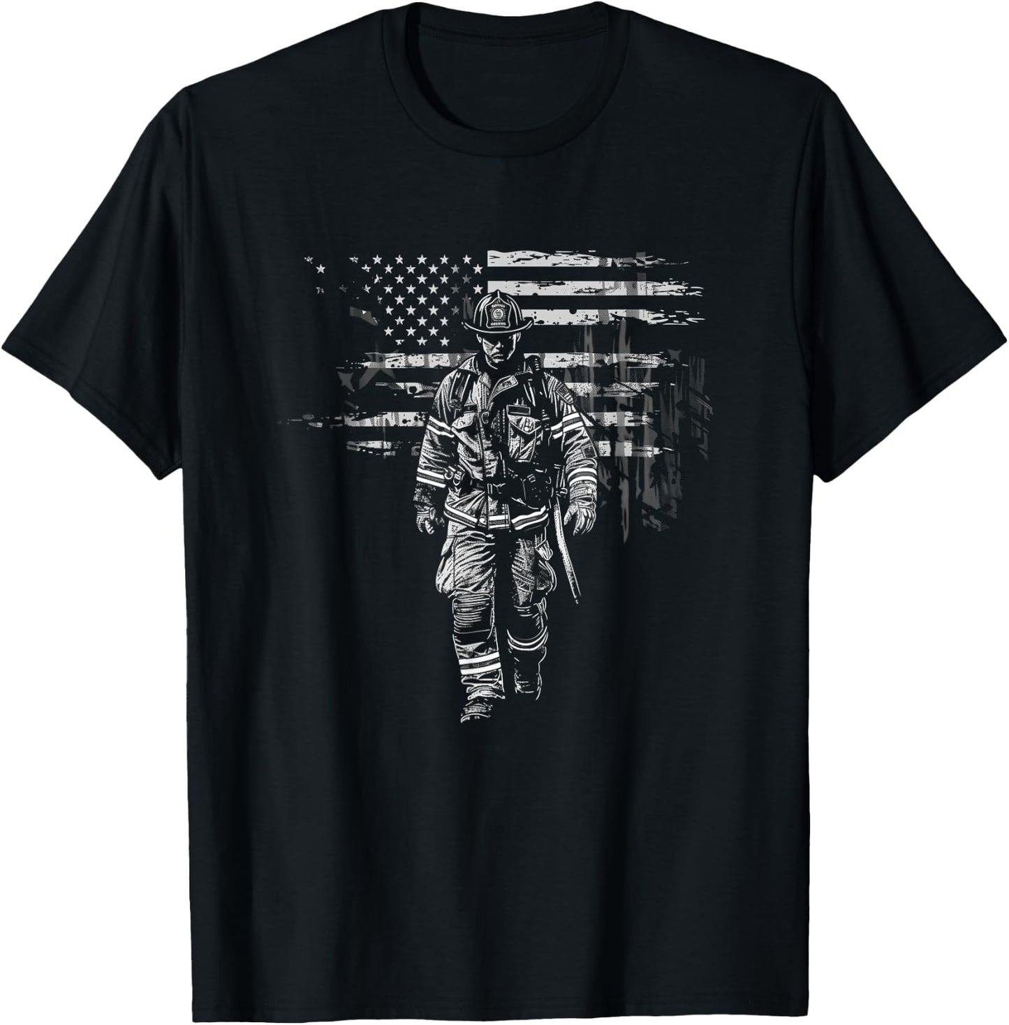 Fireman American Flag US Firefighter T-Shirt - T-Shirt | Black
