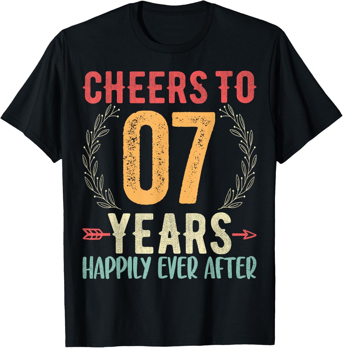 Cheers To 7 Years - 7th Wedding Anniversary Husband Wife T-Shirt - T-Shirt | Black