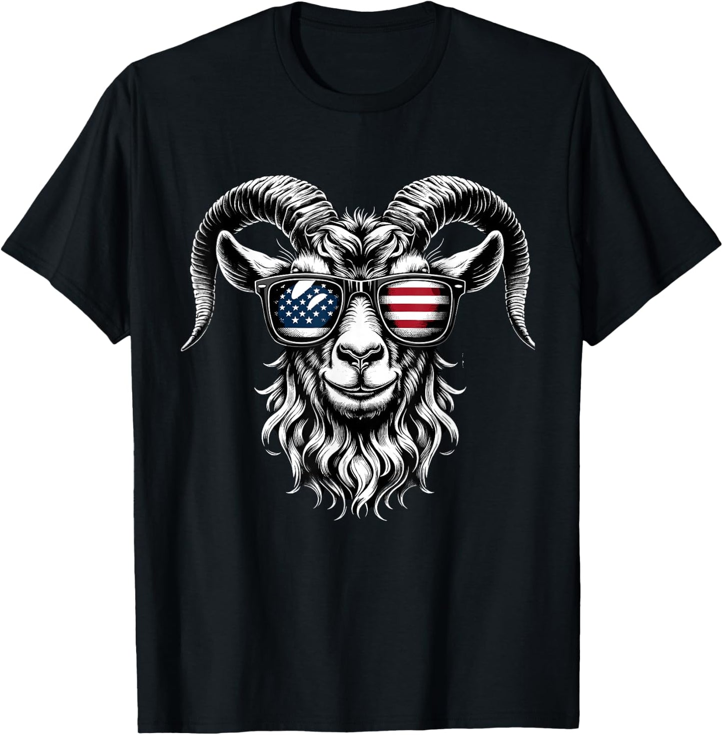 Patriotic Goat American Flag Sunglasses T-Shirt - T-Shirt | Black