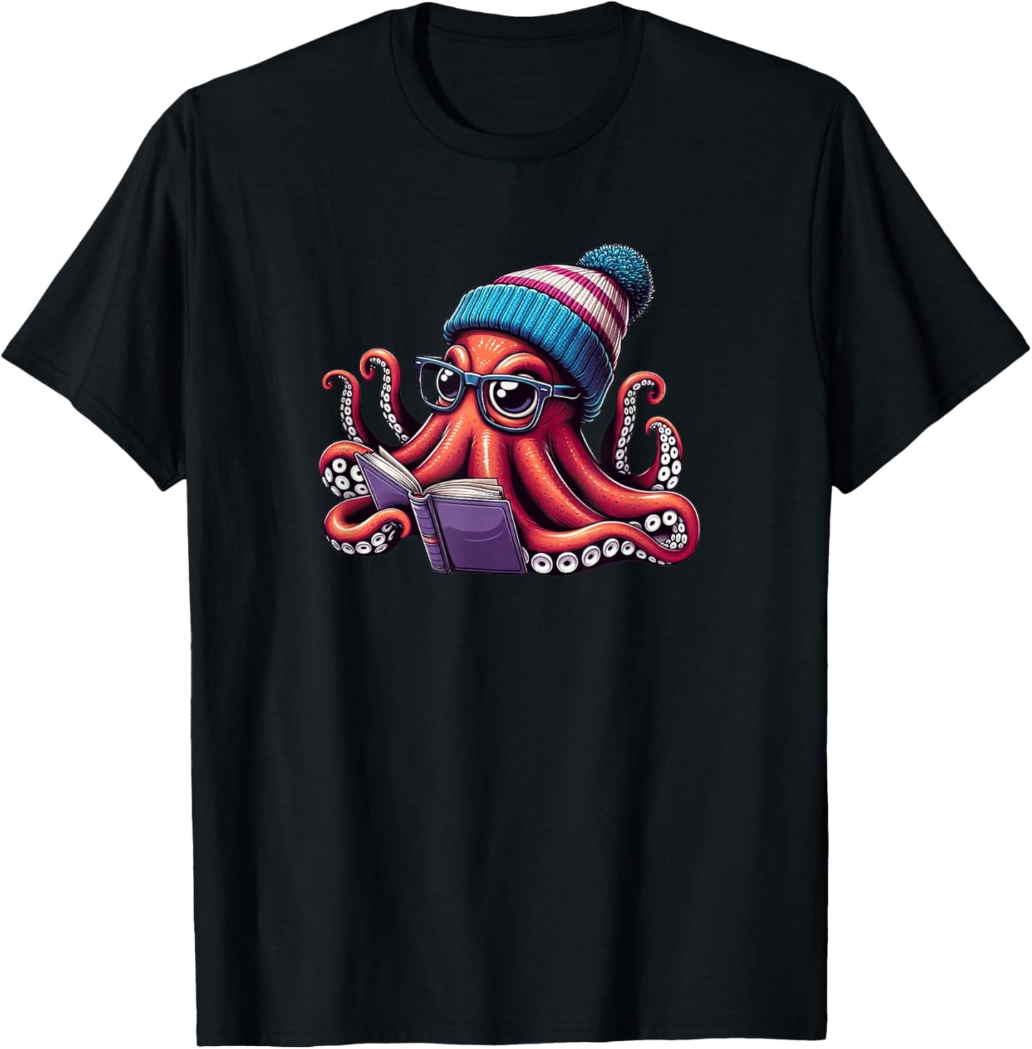 Octopus Reading Book, Kraken Book Lover T-Shirt - T-Shirt | Black