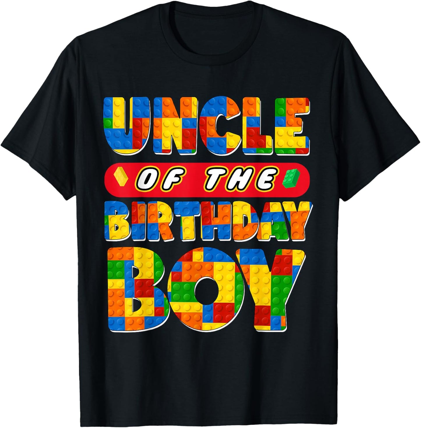 Uncle Birthday Boy Building Bricks Family Party Decoration T-Shirt - T-Shirt | Black