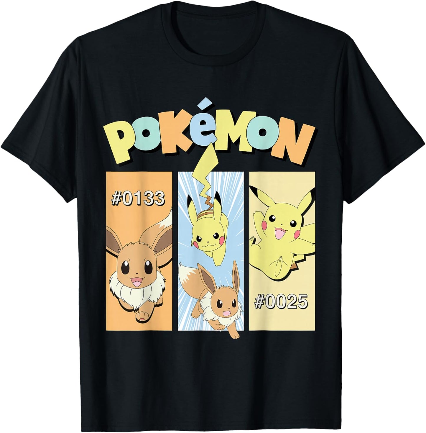 Pokémon - Pikachu and Eevee Character Panels T-Shirt - T-Shirt | Black