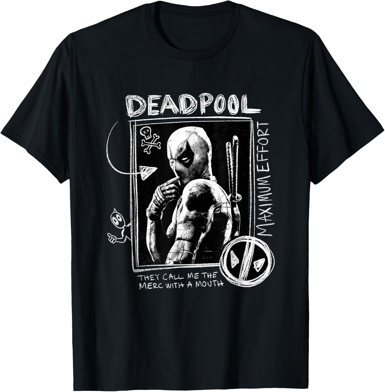 Marvel Deadpool & Wolverine Maximum Effort Doodle Portrait T-Shirt - T-Shirt | Black