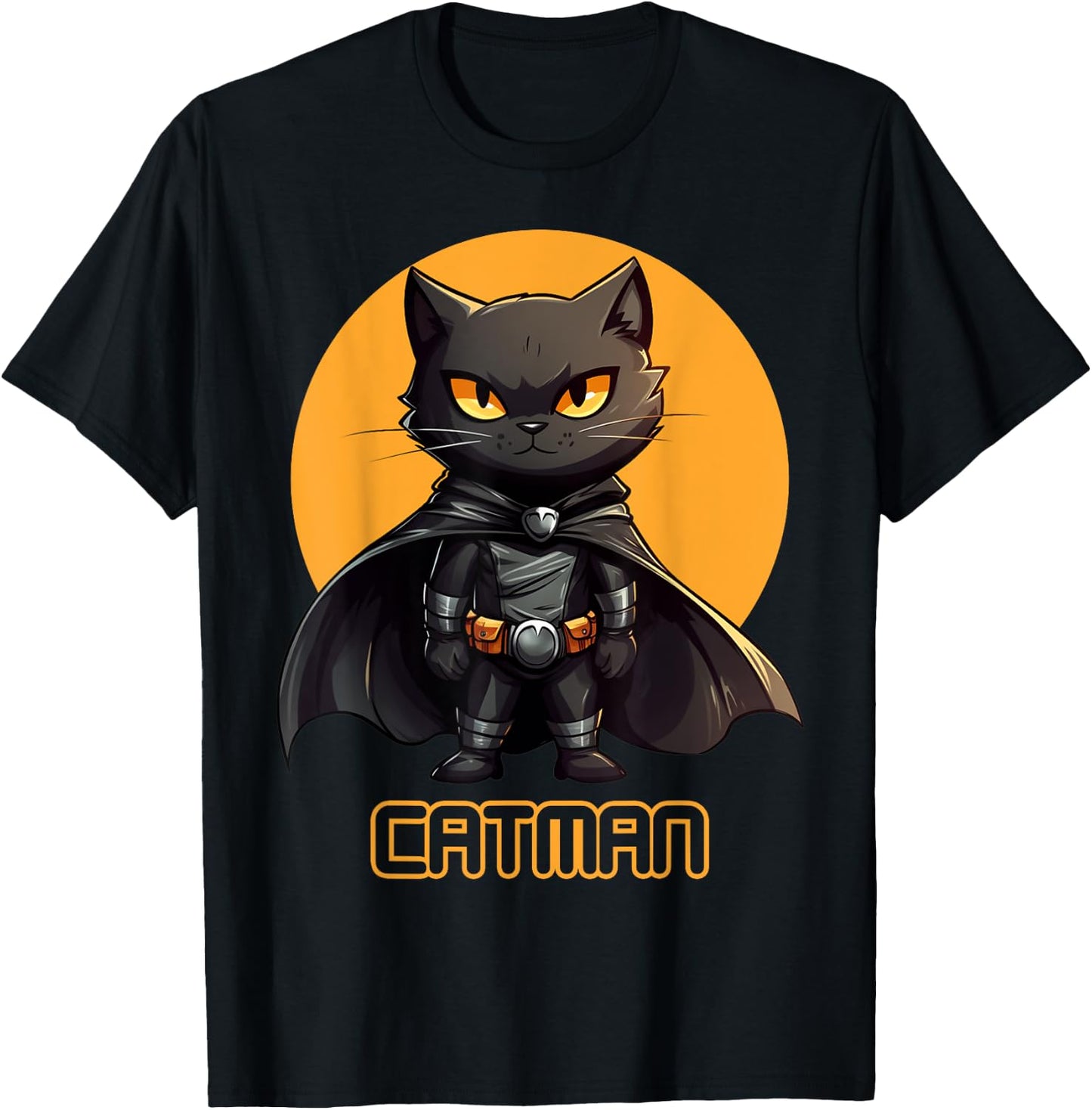 Superhero Cat, Catman, Funny Black Cat, Cat With Cape T-Shirt - T-Shirt | Black