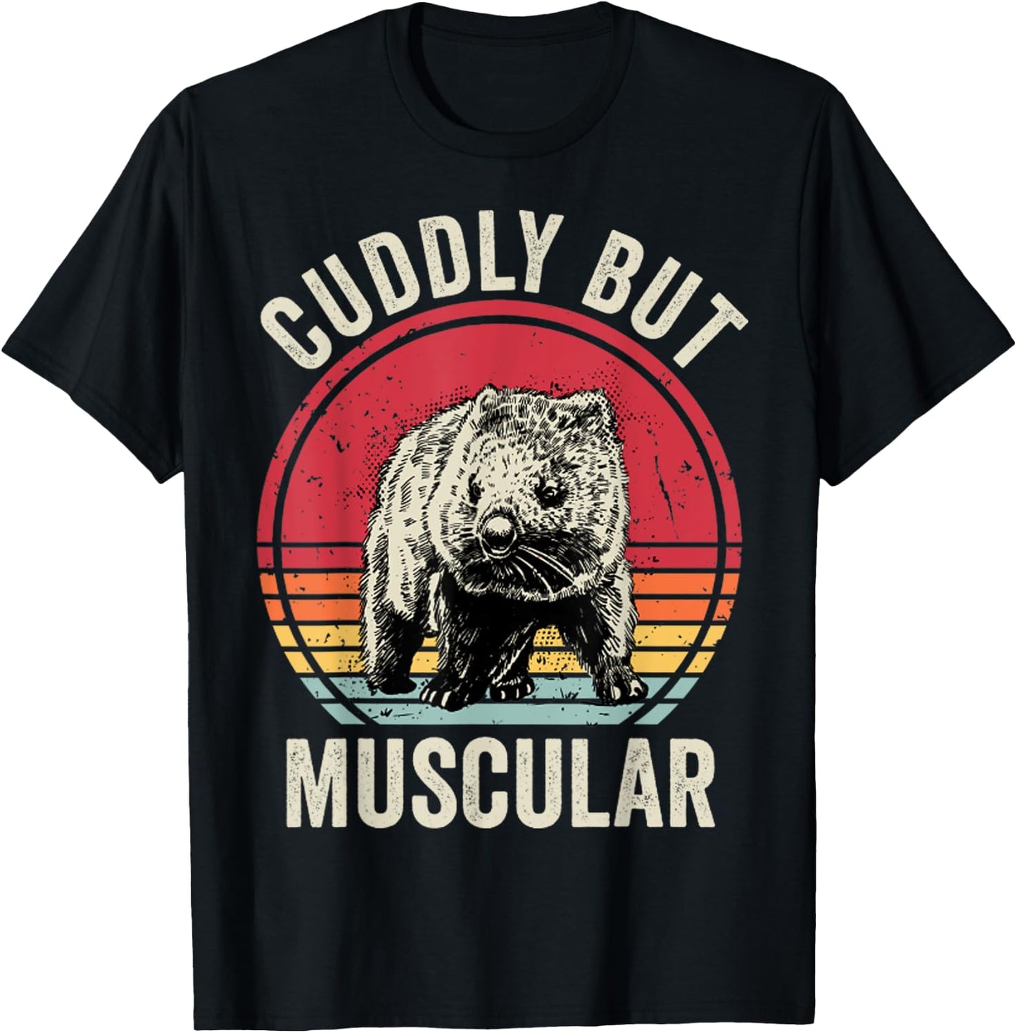 Wombat Retro Cuddly But Muscular Funny Wombat T-Shirt - T-Shirt | Black