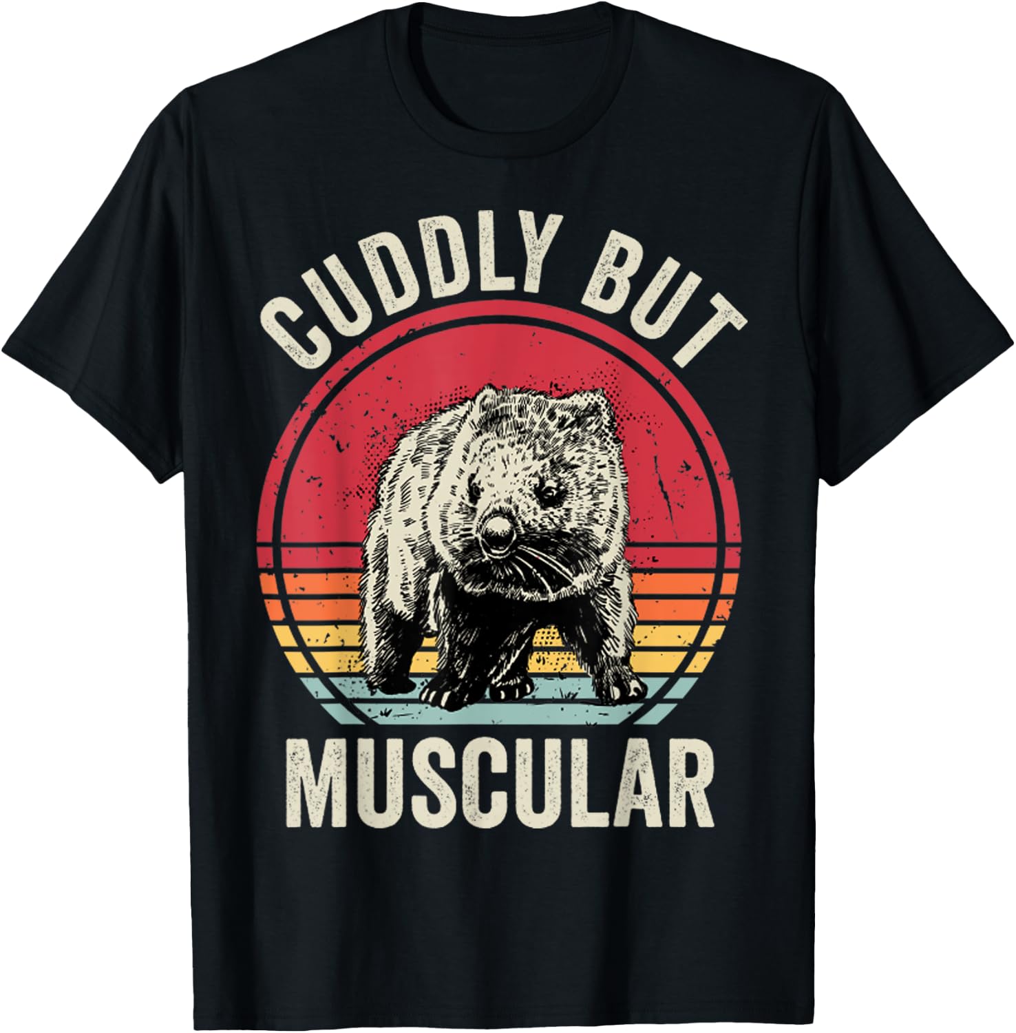 Wombat Retro Cuddly But Muscular Funny Wombat T-Shirt - T-Shirt | Black