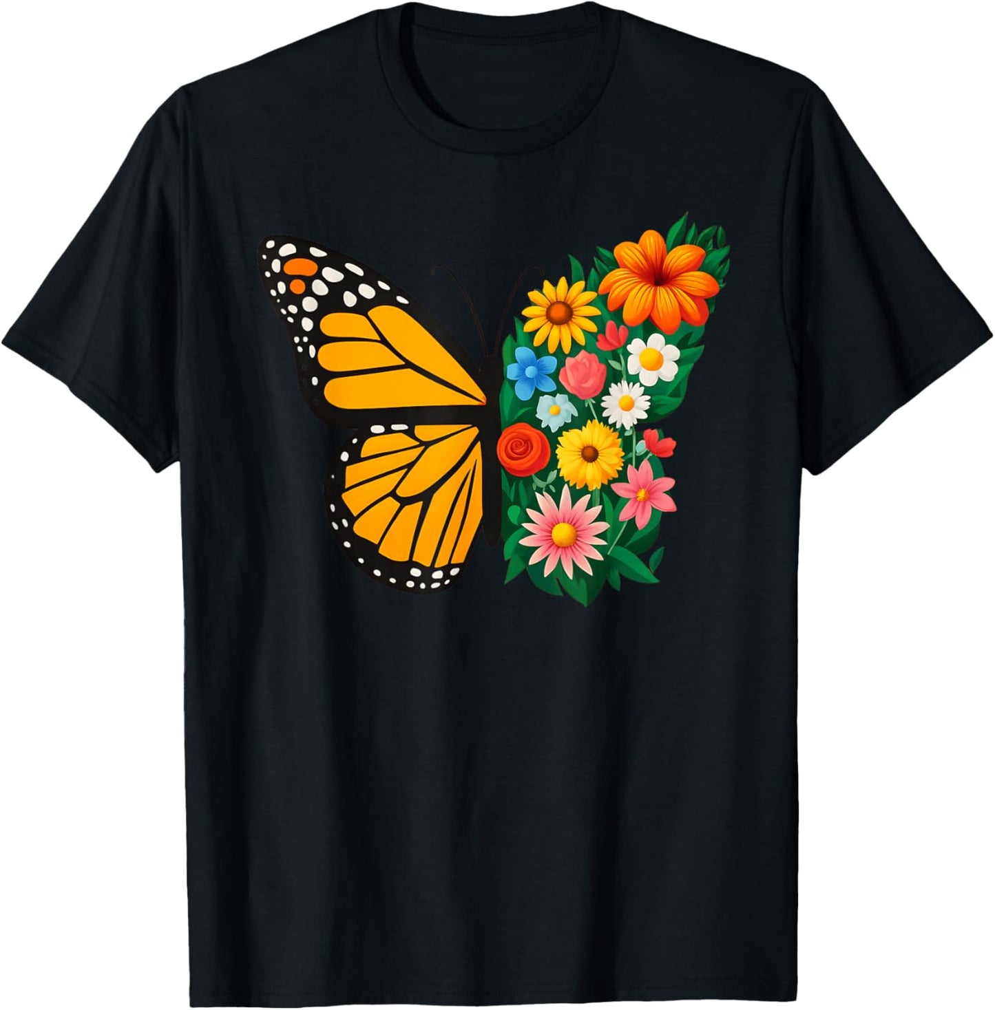 Summer Monarch Butterfly Floral Garden Butterflies Flower Men Women Kids T-Shirt - T-Shirt | Black