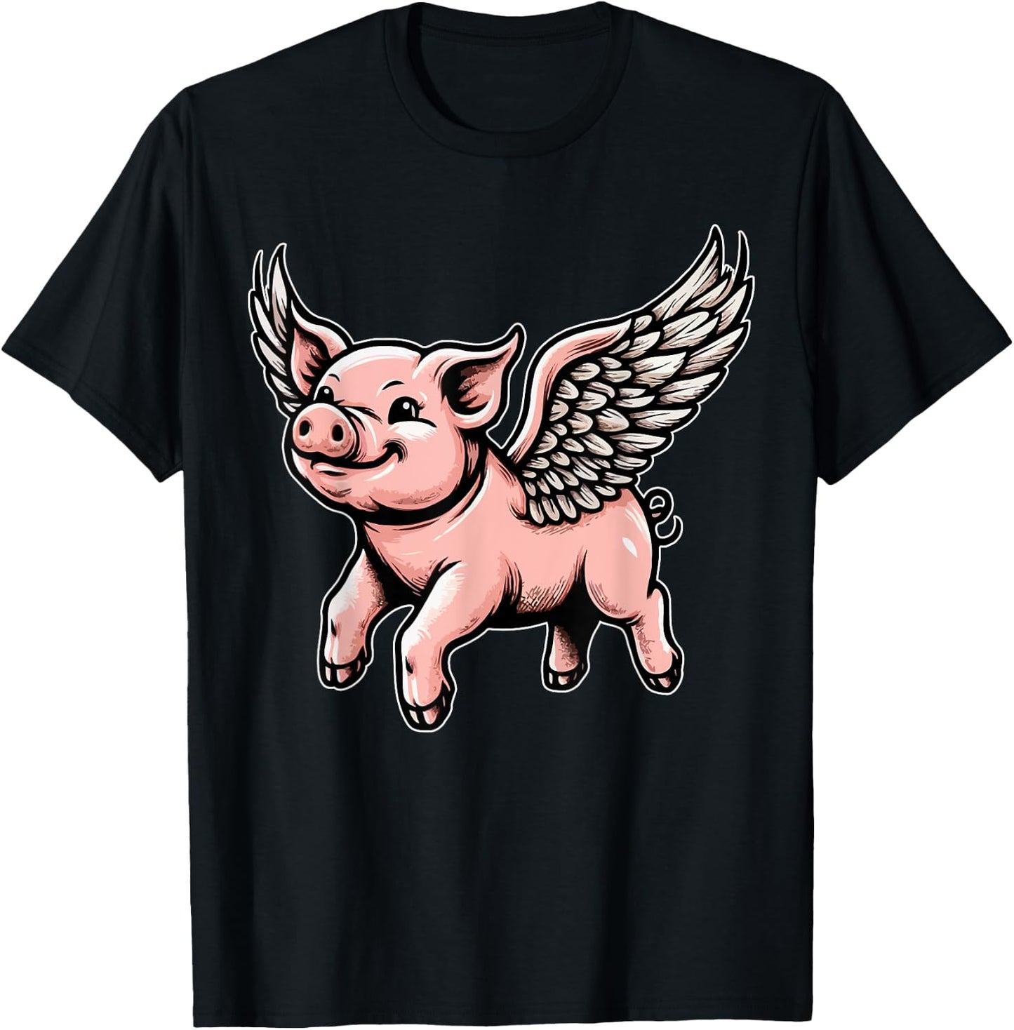 Flying Pig with Wings Dreamers Delight Pig Lovers Funny T-Shirt - T-Shirt | Black