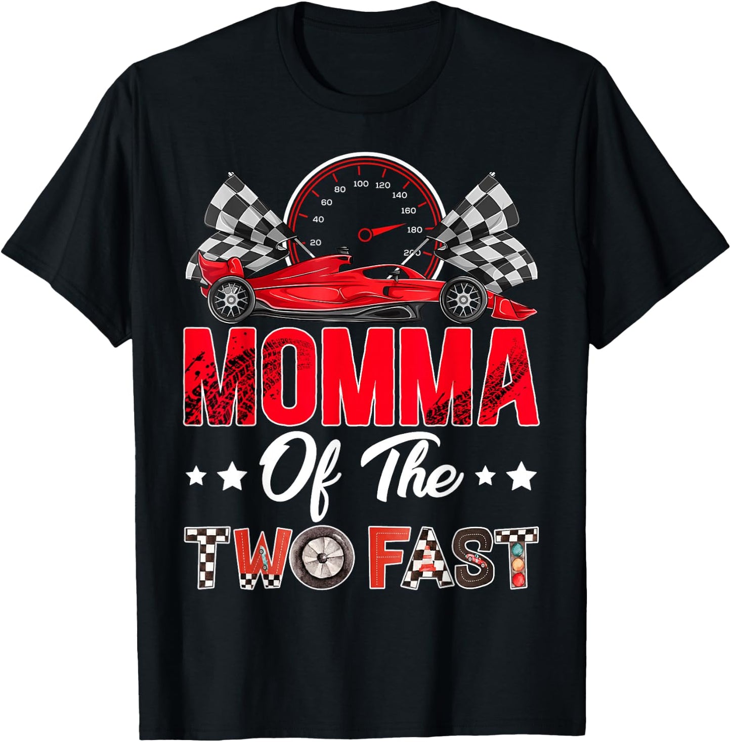 Momma of The Two Fast 2nd Birthday Boy Racing Car Family T-Shirt - T-Shirt | Black