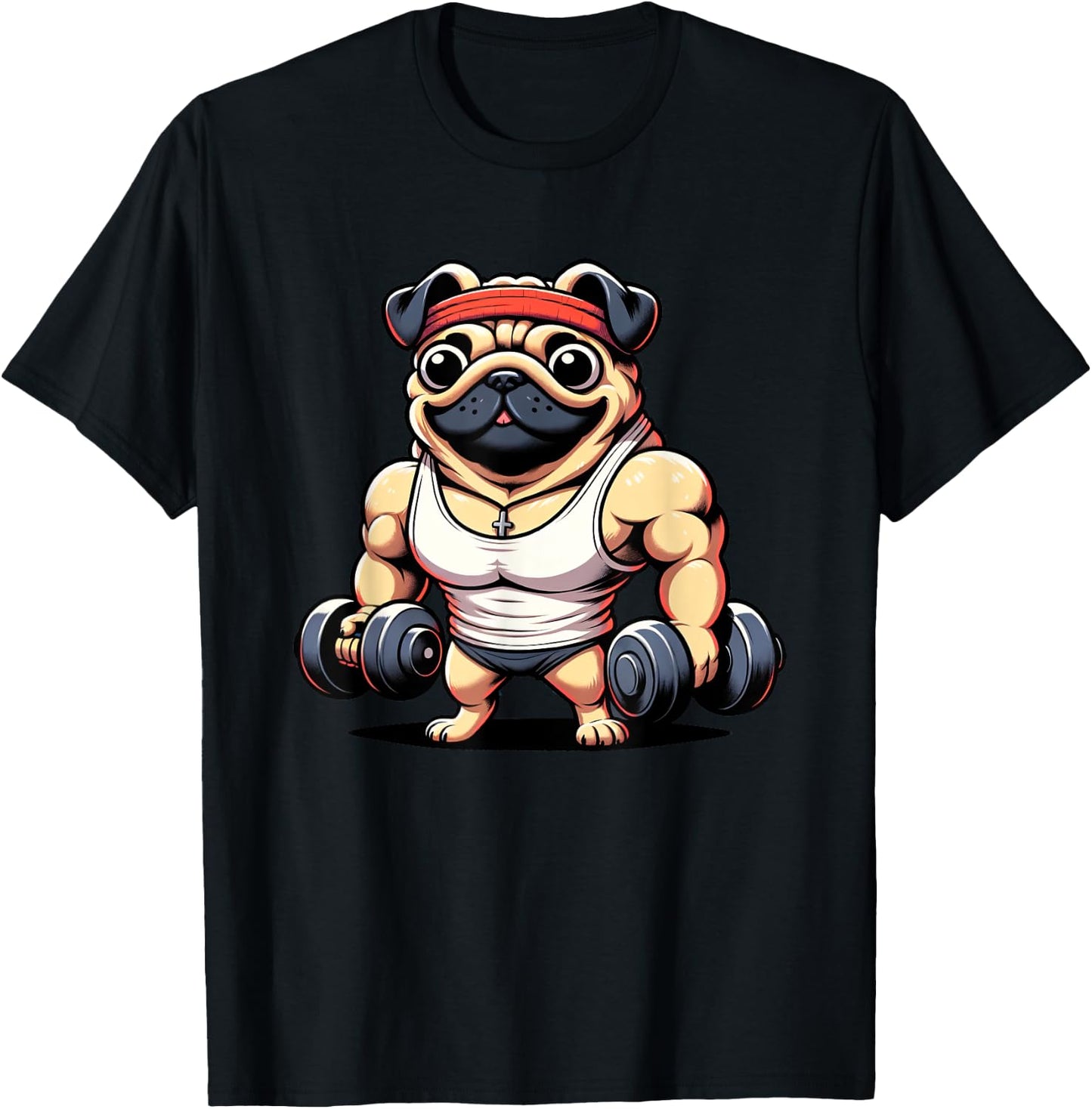 Pug Lifting Weights Dog Women Girls Kids T-Shirt - T-Shirt | Black