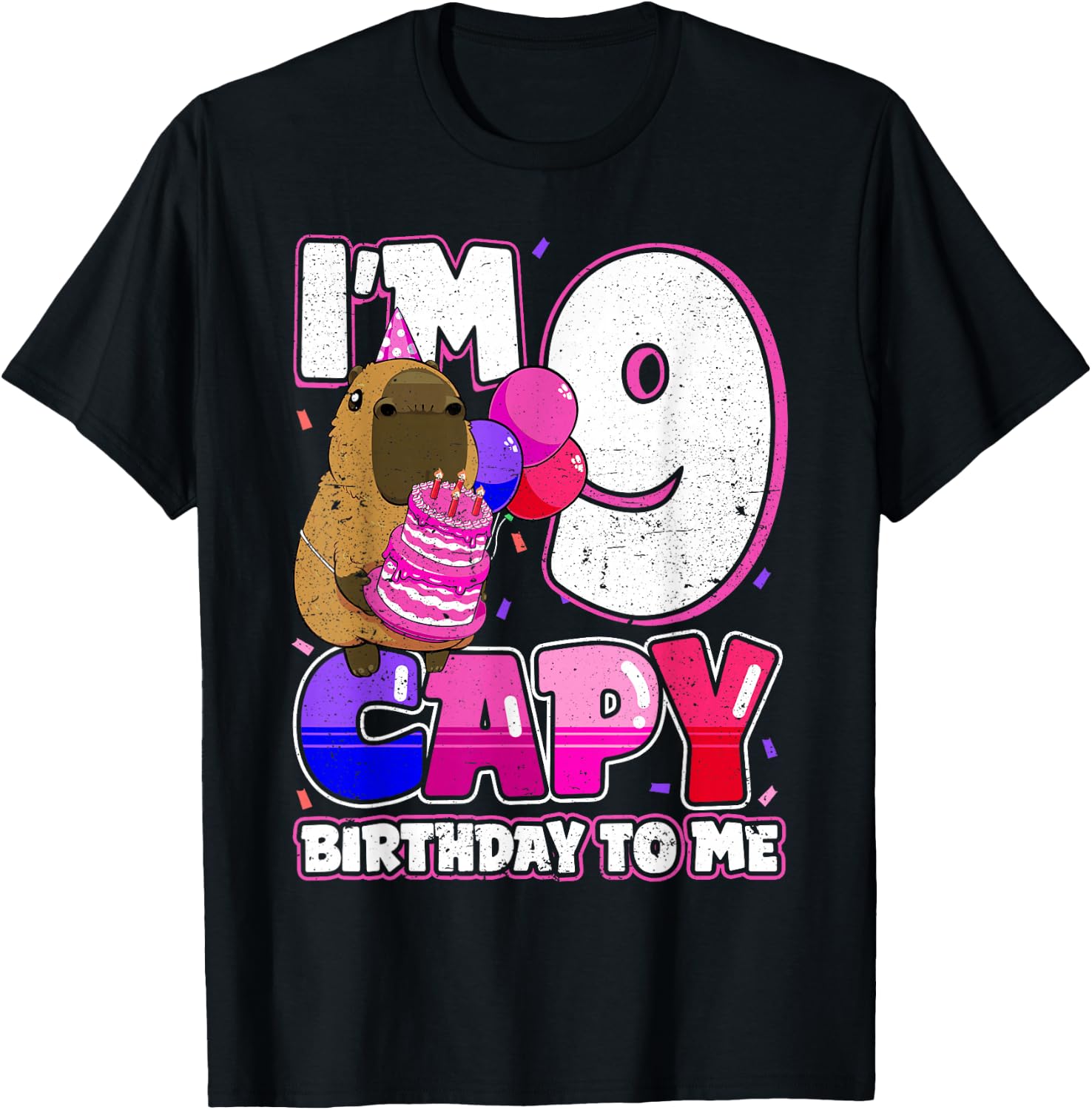 9 Years Capy Birthday to me Girls 9th Birthday Capybara T-Shirt - T-Shirt | Black