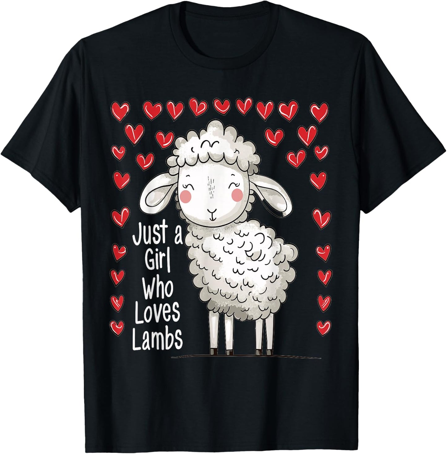 Cute Lamb Lovers Gift Girls Just A Girl Who Loves Lambs T-Shirt - T-Shirt | Black