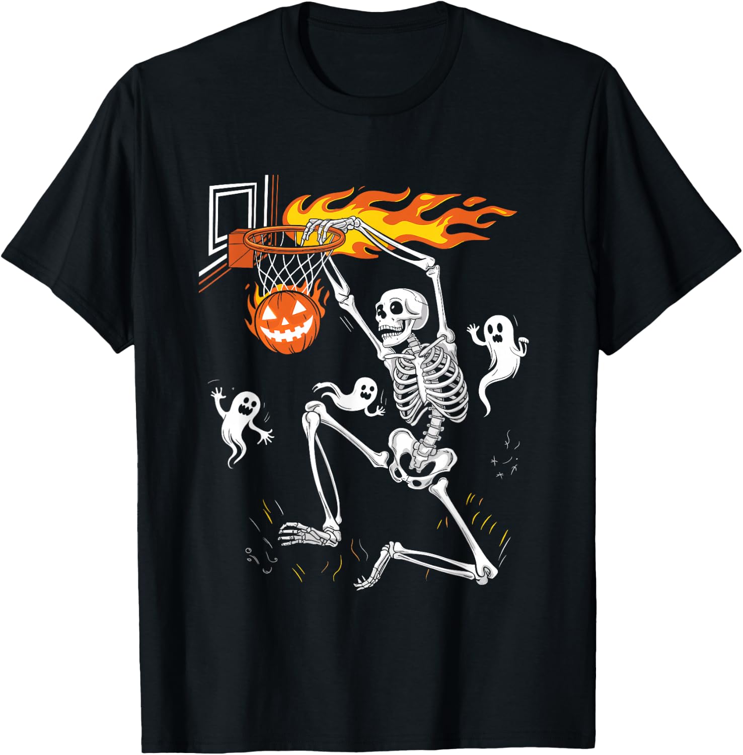 Funny Skeleton Playing Basketball Lovers Spooky Halloween T-Shirt - T-Shirt | Black