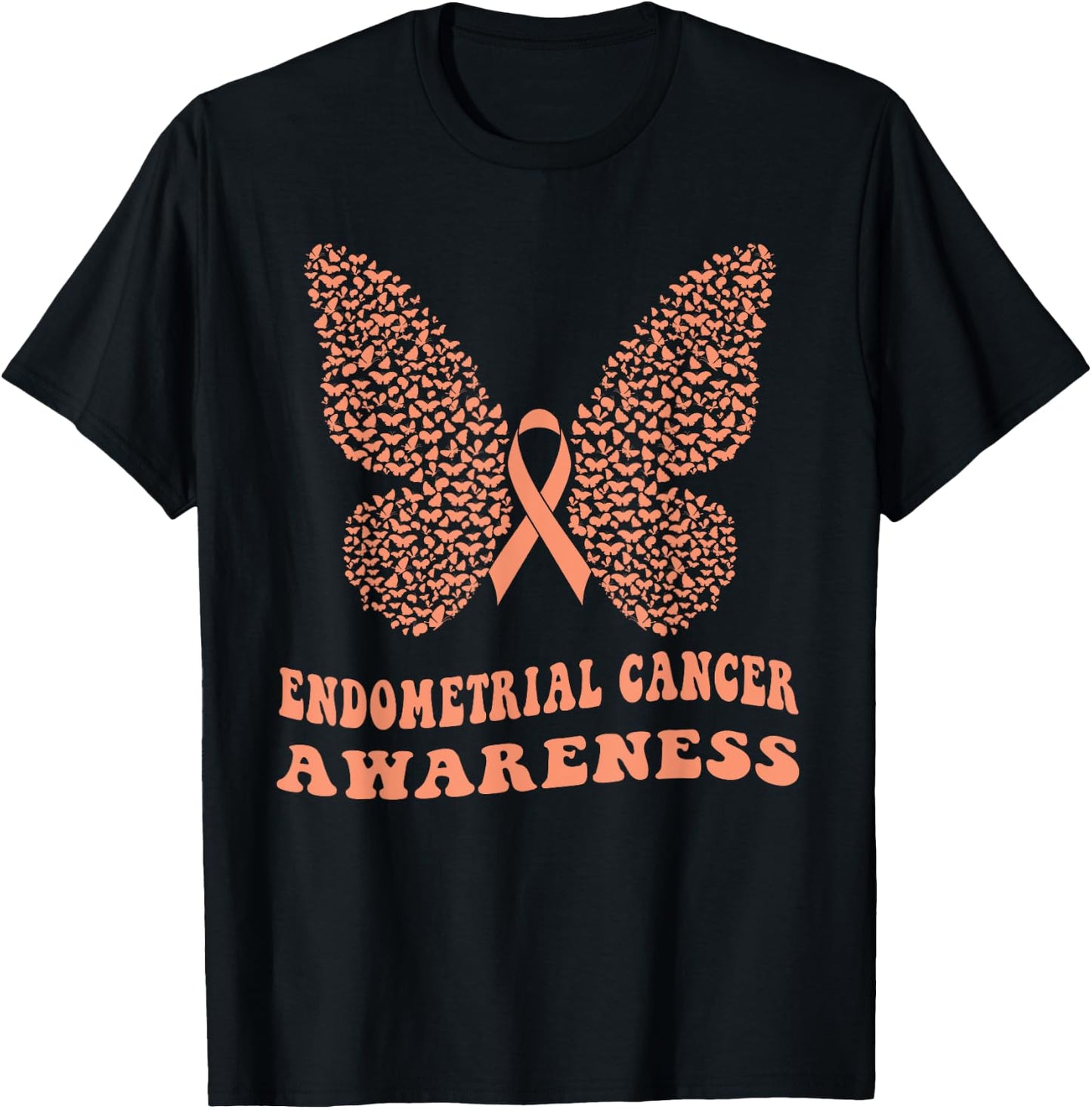 Endometrial Cancer Peach Ribbon Uterine Cancer Awareness T-Shirt - T-Shirt | Black