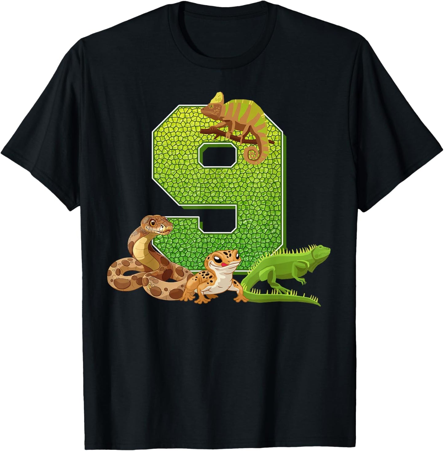 9 Bday Party 9 Years Old Reptile Animals T-Shirt - T-Shirt | Black