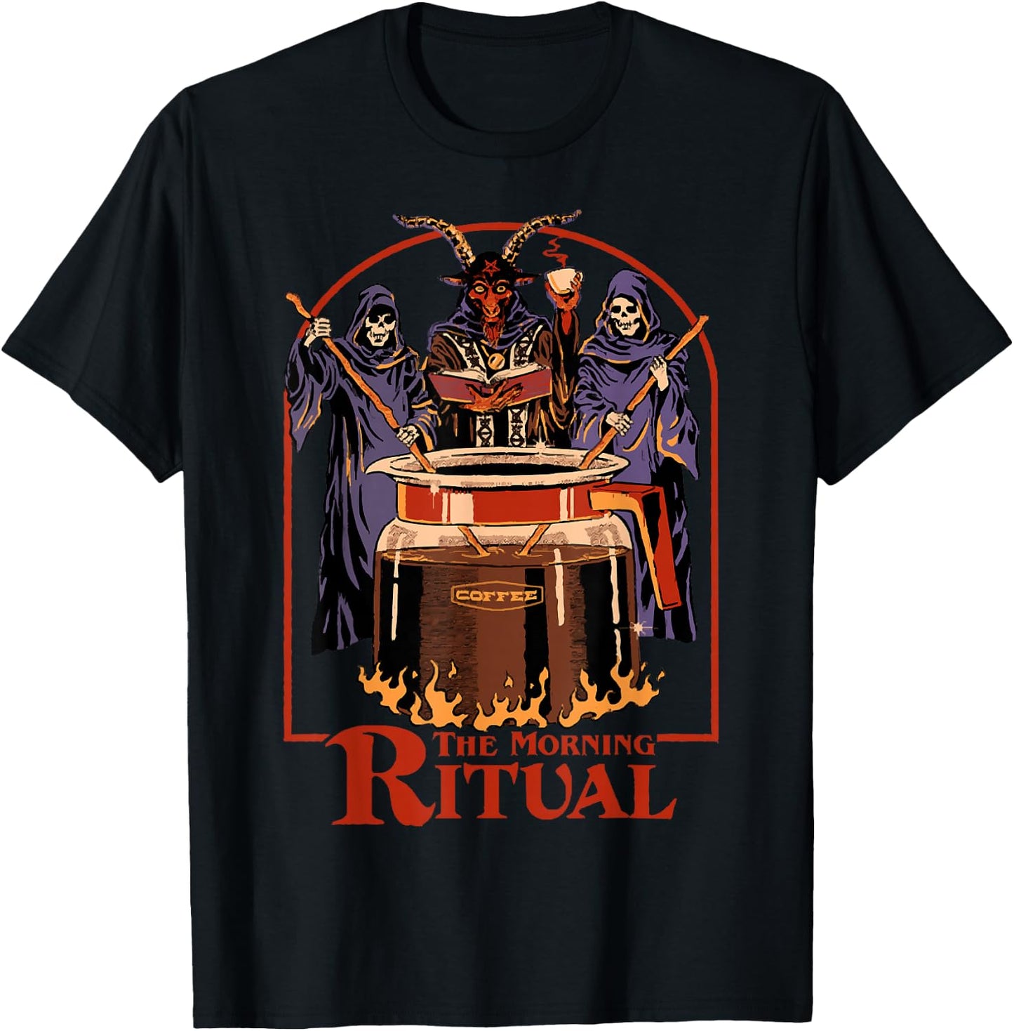 Halloween Satan Skeleton The Morning Ritual Coffee Lovers T-Shirt - T-Shirt | Black