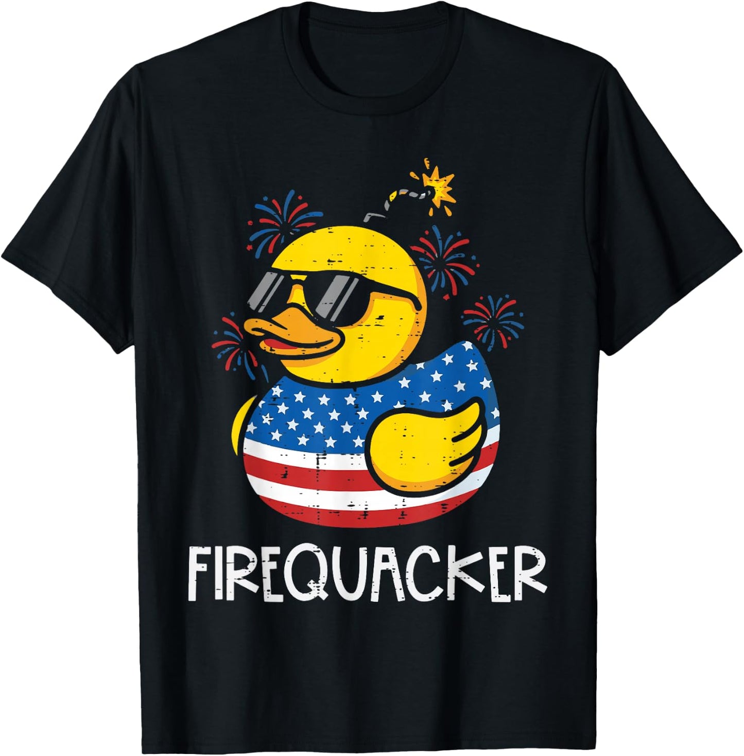 4th of July Duck Firequacker US Flag Cute Men Women Kids T-Shirt - T-Shirt | Black