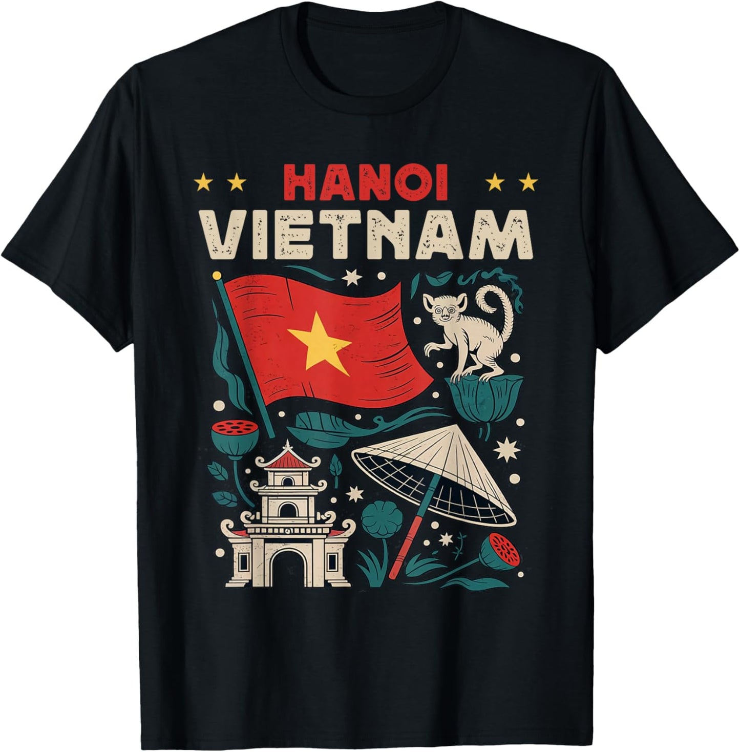 Hanoi Vietnam Flag Vietnamese Travel Souvenir T-Shirt - T-Shirt | Black