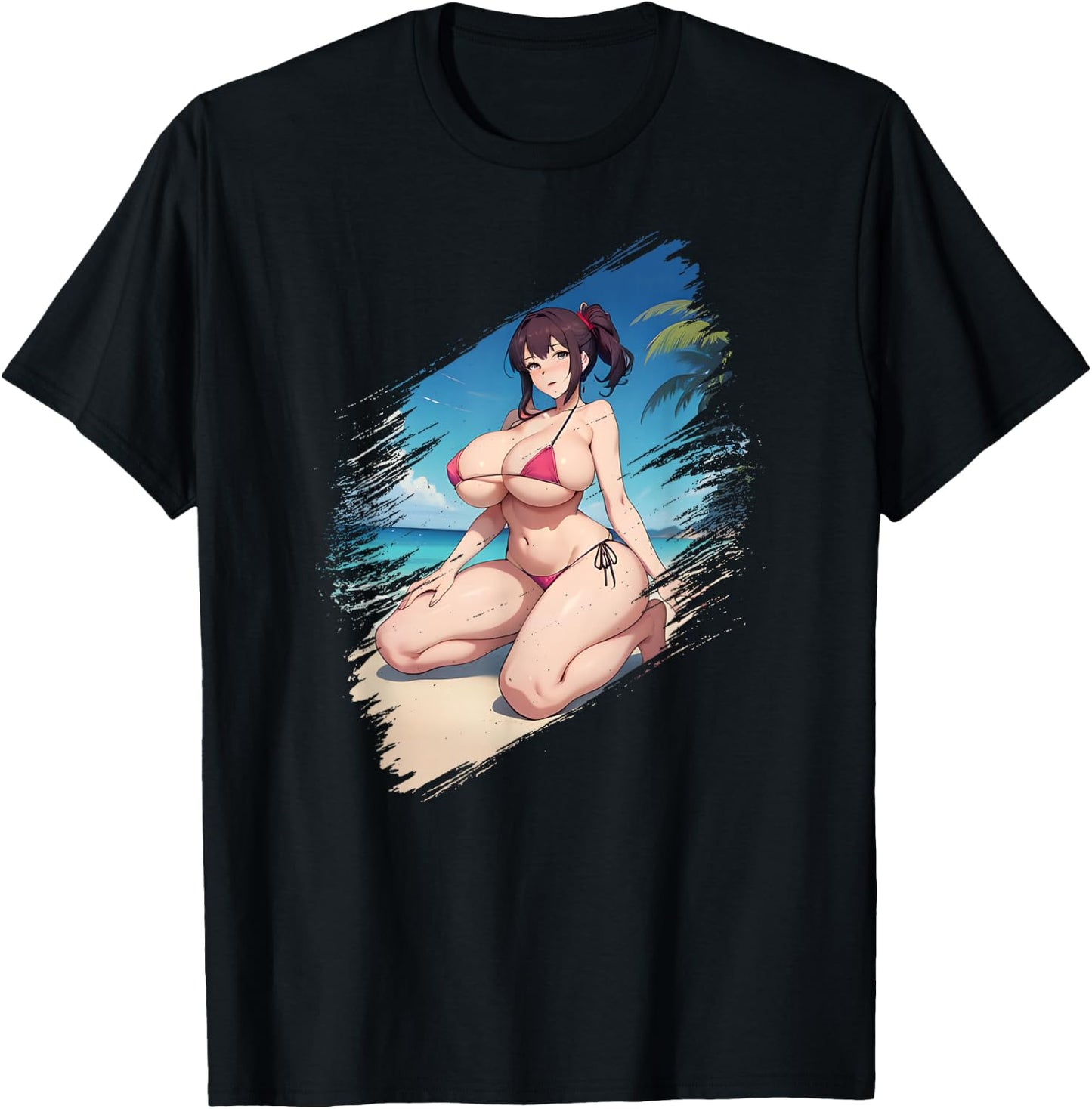 Big Boobs Anime Manga Girl Women Bikini T-Shirt - T-Shirt | Black