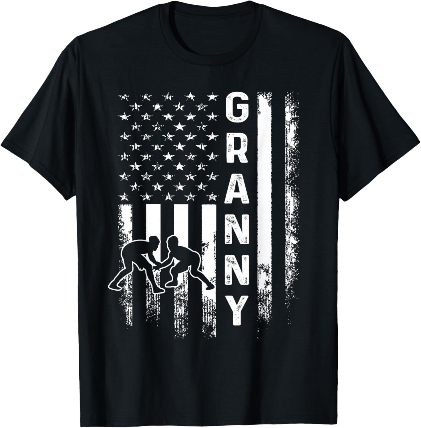 Wrestling Granny America Flag Vintage Christmas Xmas T-Shirt - T-Shirt | Black