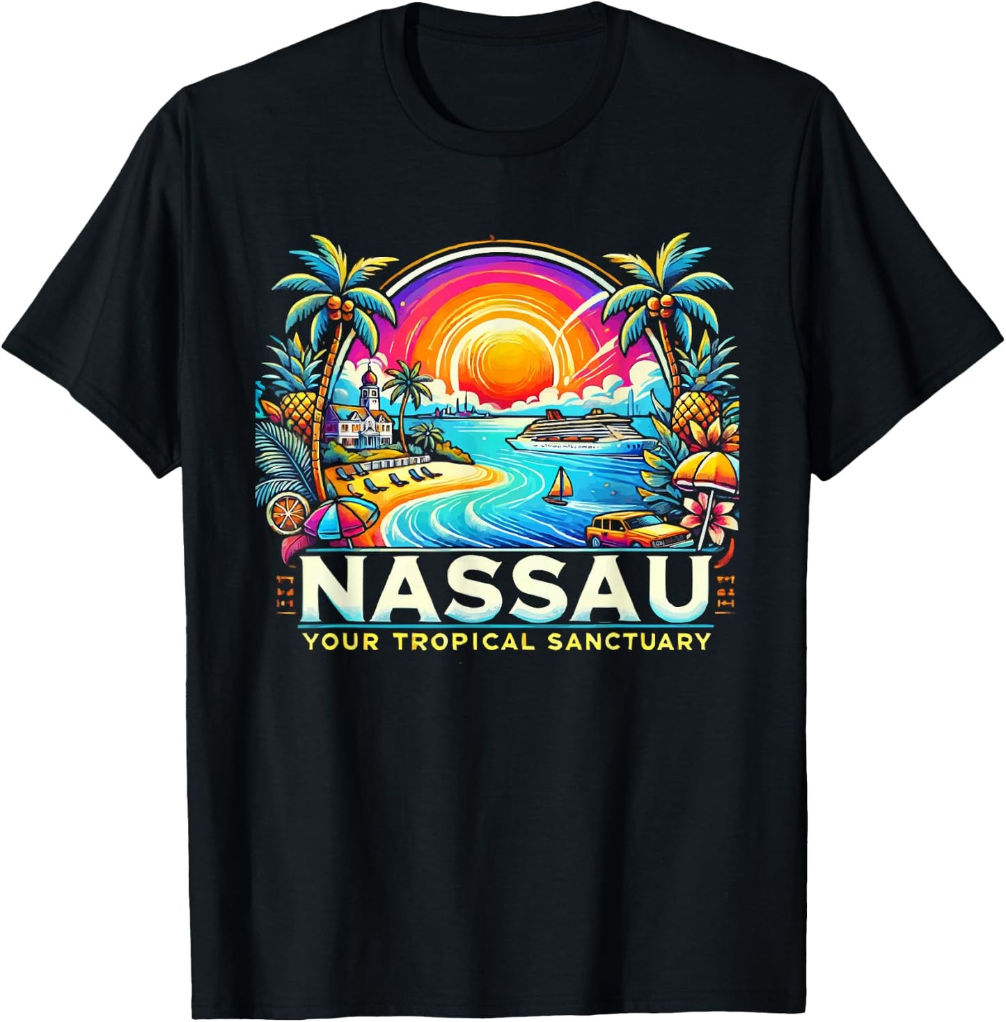 Nassau Bahamas Travel Vacation Beach I Love Nassau T-Shirt - T-Shirt | Black
