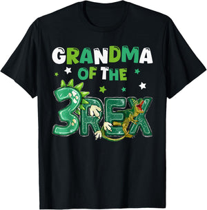 Grandma of the Three Rex Birthday Dinosaur Family Matching T-Shirt - T-Shirt | Black
