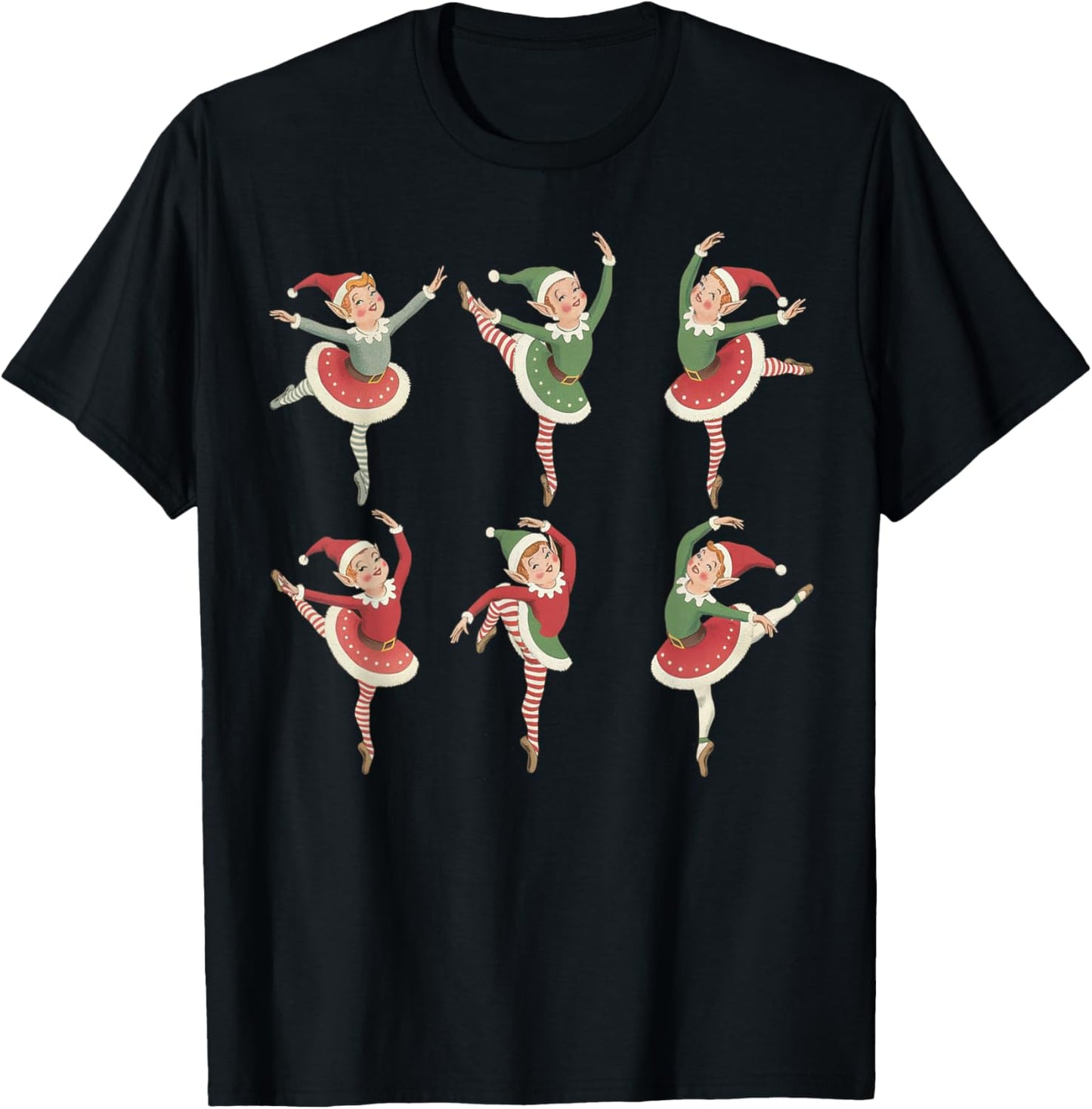Elf Vintage Dancer Funny Christmas Ballet T-Shirt - T-Shirt | Black