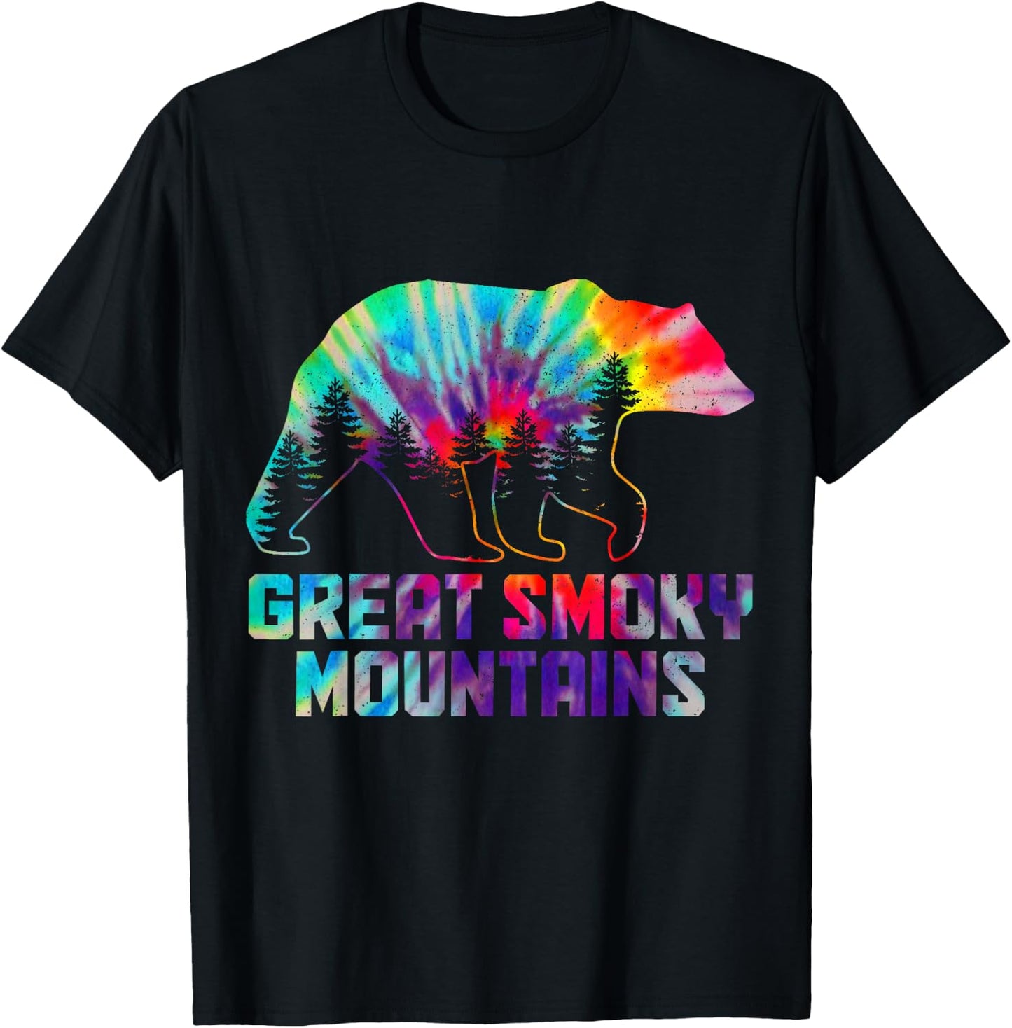 Great Smoky Mountains Tennessee Bear Grizzly Tie Dye Vintage T-Shirt - T-Shirt | Black