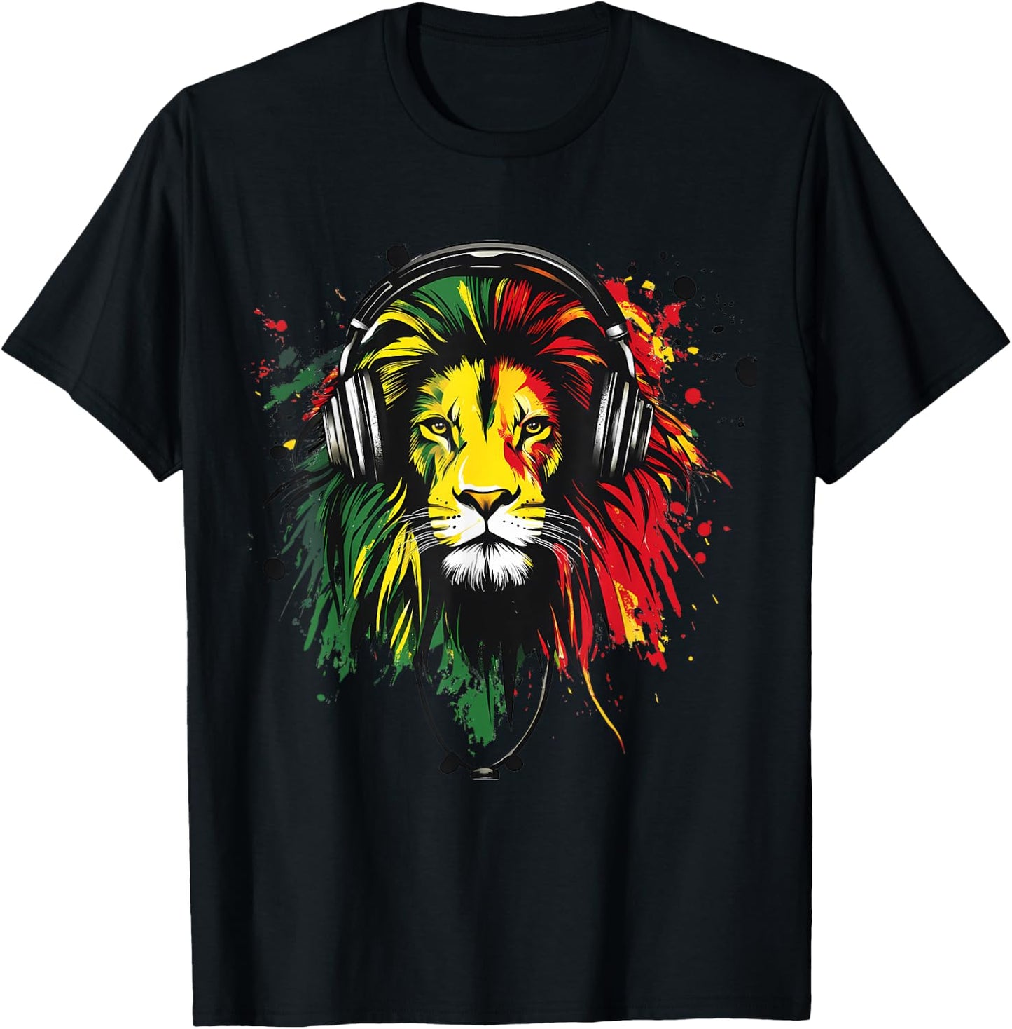 Rasta Reggae Music DJ Lion Of Judah Rastafarian Roots T-Shirt - T-Shirt | Black