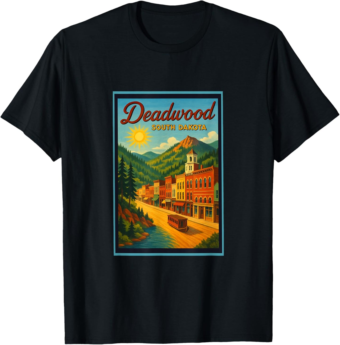 Retro Vintage Deadwood South Dakota SD Poster Art Graphic T-Shirt - T-Shirt | Black