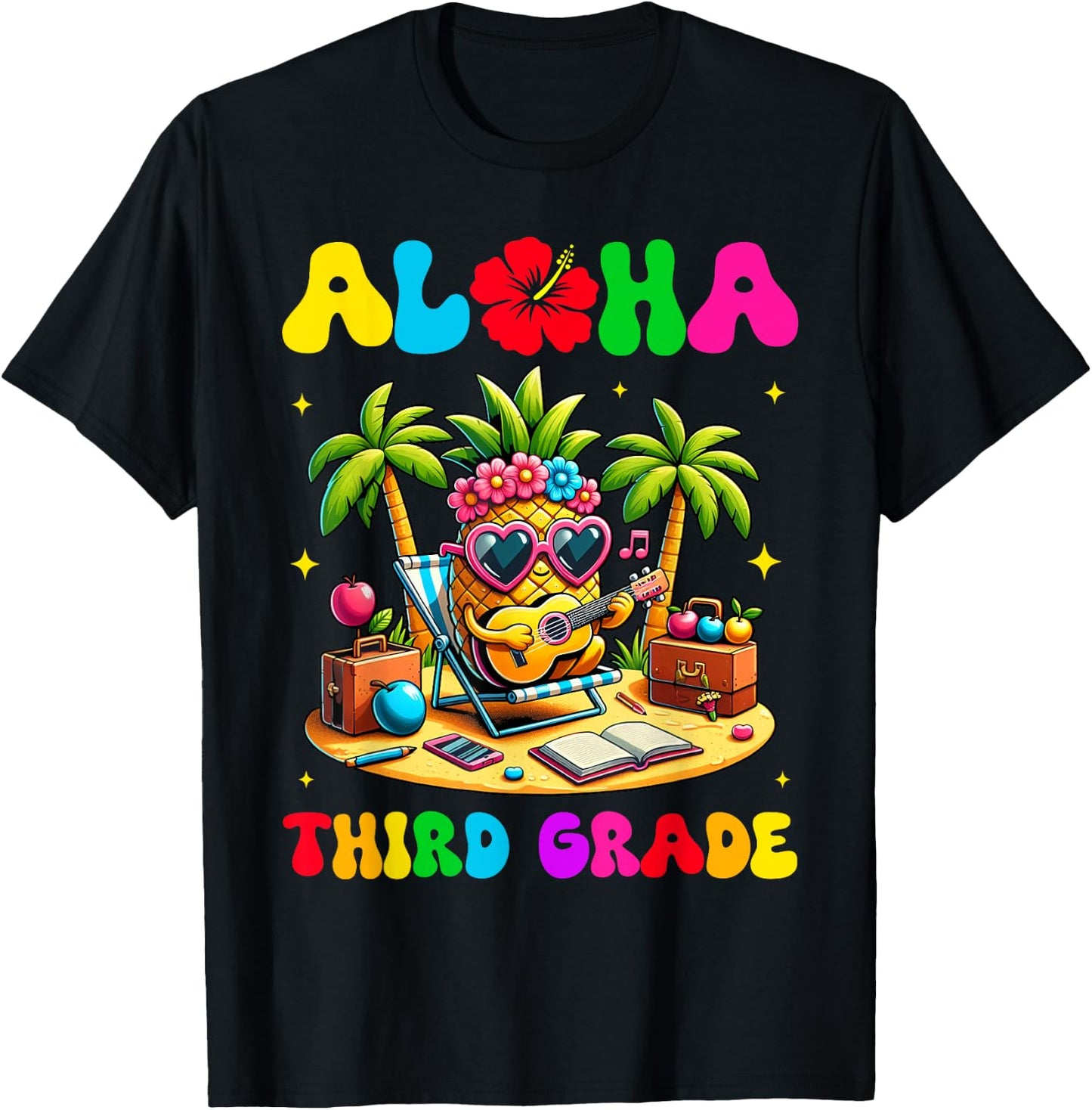 Aloha Third Grade Pineapple Hawaii Back to School Kids Girl T-Shirt - T-Shirt | Black
