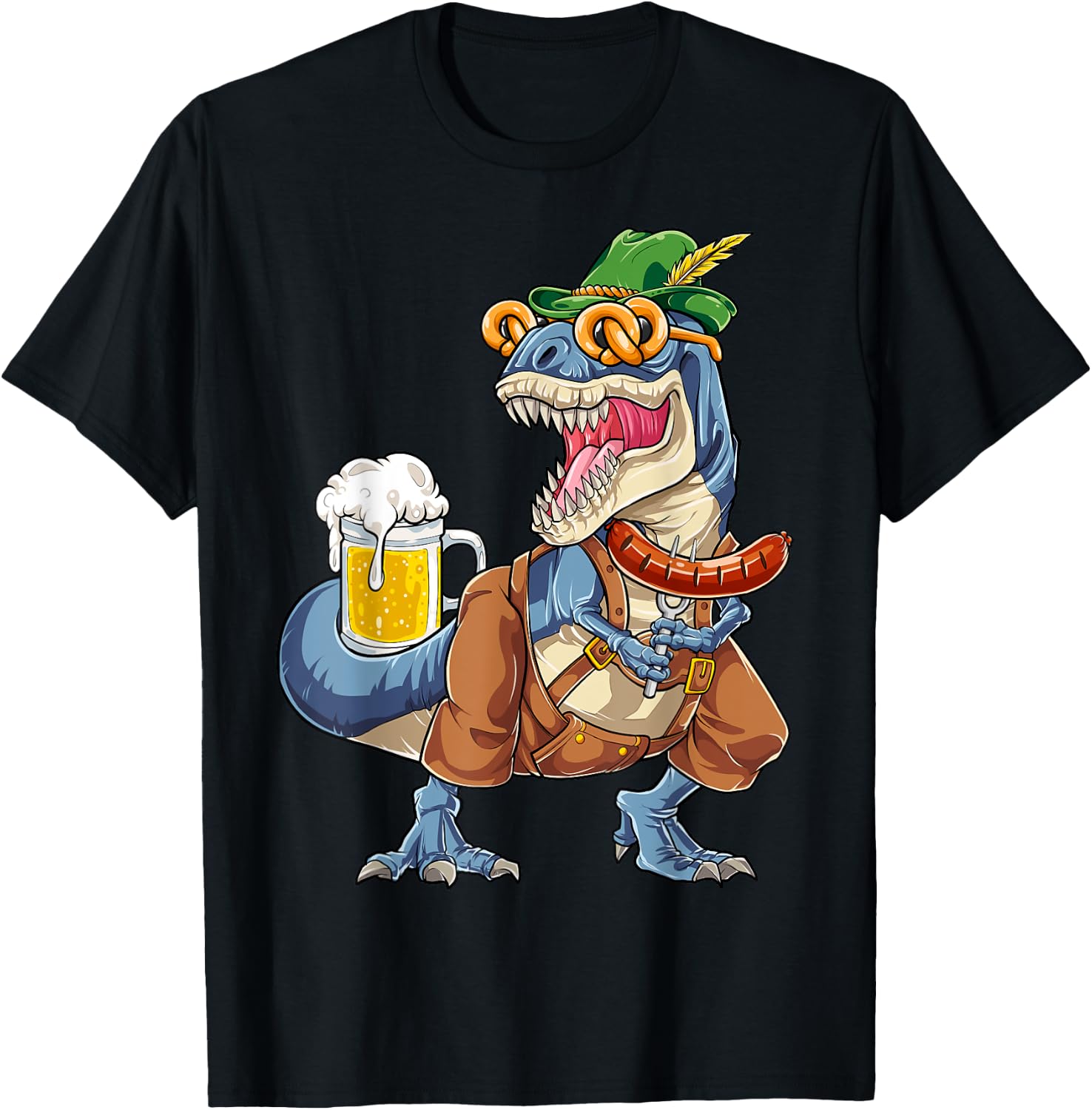 Dinosaur Oktoberfest Lederhosen Costume Men T rex Beer Fest T-Shirt - T-Shirt | Black