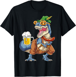 Dinosaur Oktoberfest Lederhosen Costume Men T rex Beer Fest T-Shirt - T-Shirt | Black