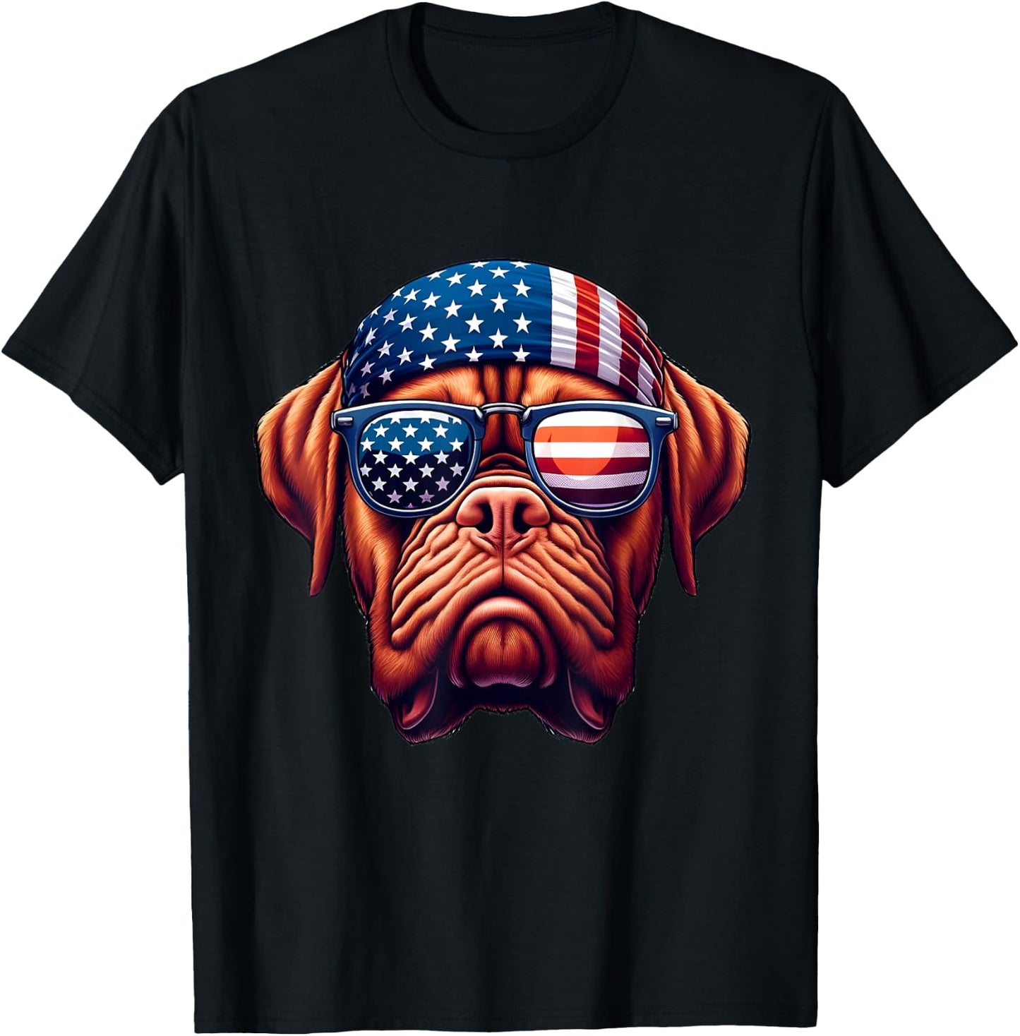 Patriotic Dogue de Bordeaux Dog US Flag Independence Day T-Shirt - T-Shirt | Black