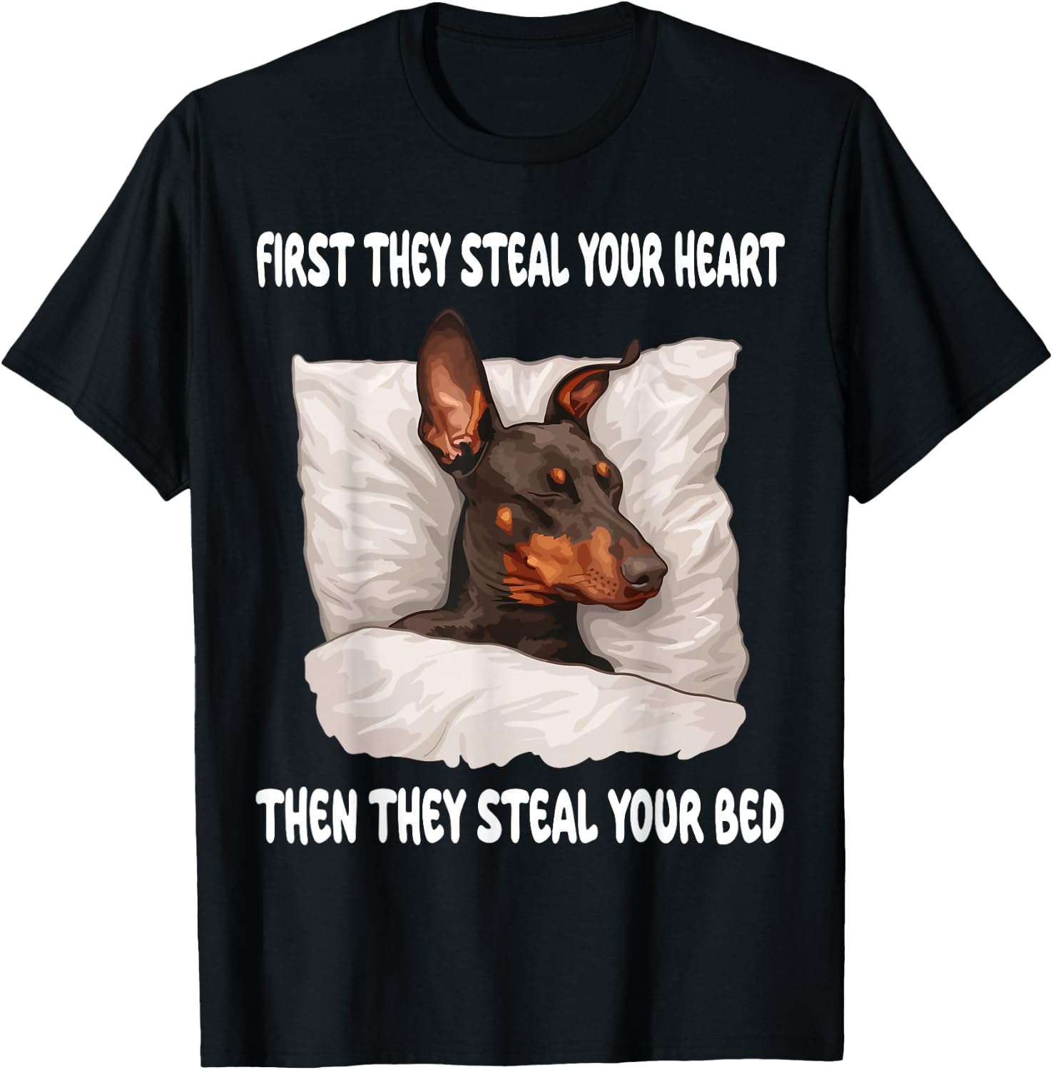 Doberman Pinscher Sleeping Pajamas Nightgown T-Shirt - T-Shirt | Black