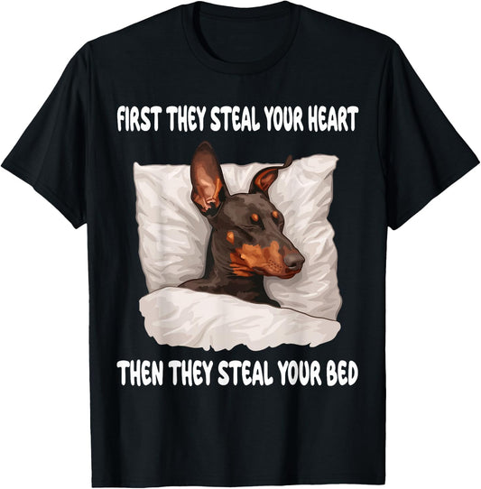 Doberman Pinscher Sleeping Pajamas Nightgown T-Shirt - T-Shirt | Black