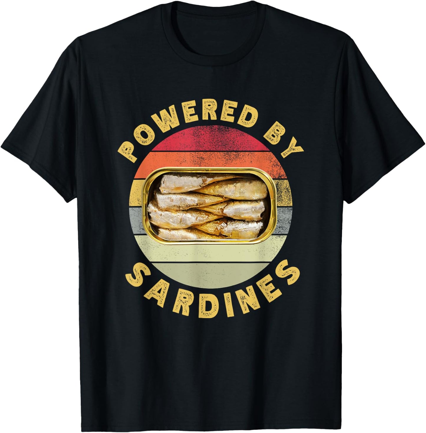 Powered By Sardines Funny Retro Sardine Food Lover T-Shirt - T-Shirt | Black