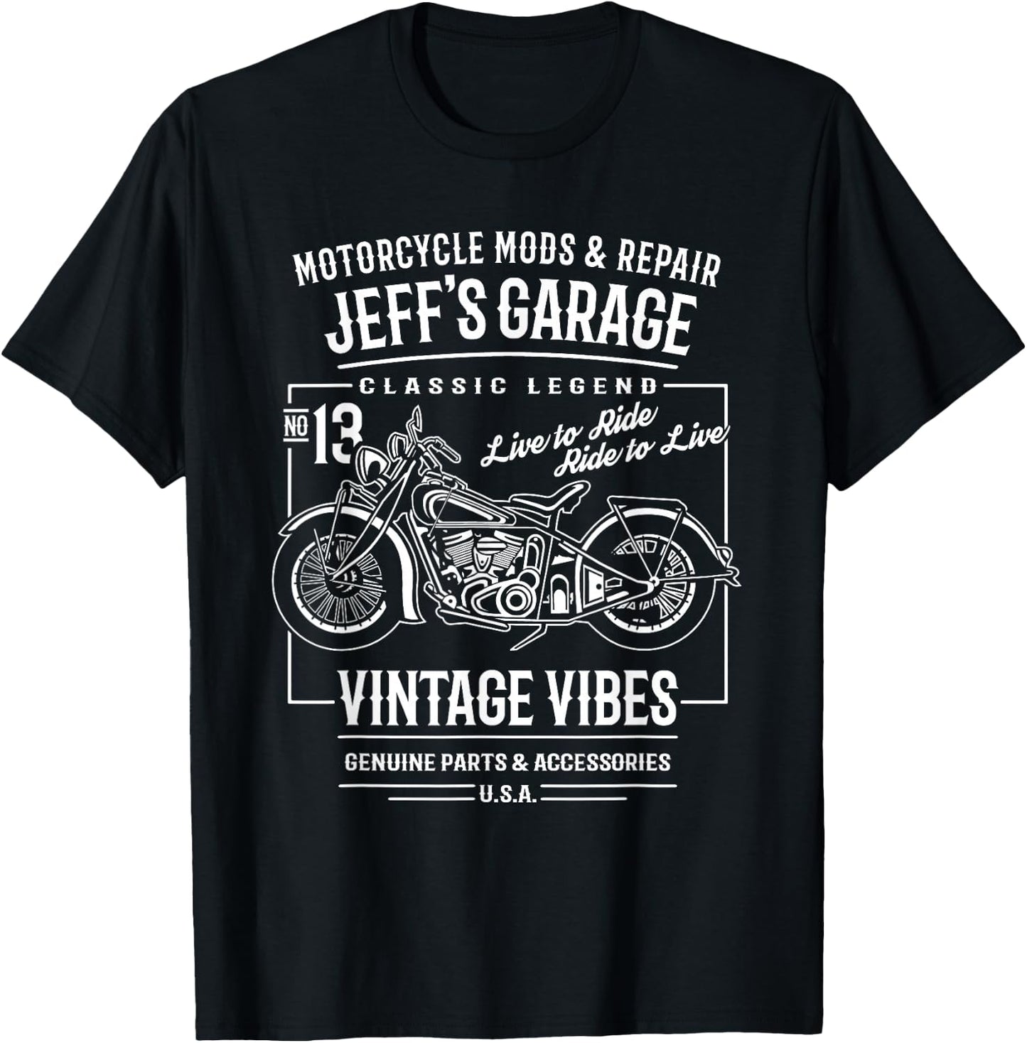 Jeff's Garage Vintage Motorcycle Design for the Name Jeff T-Shirt - T-Shirt | Black