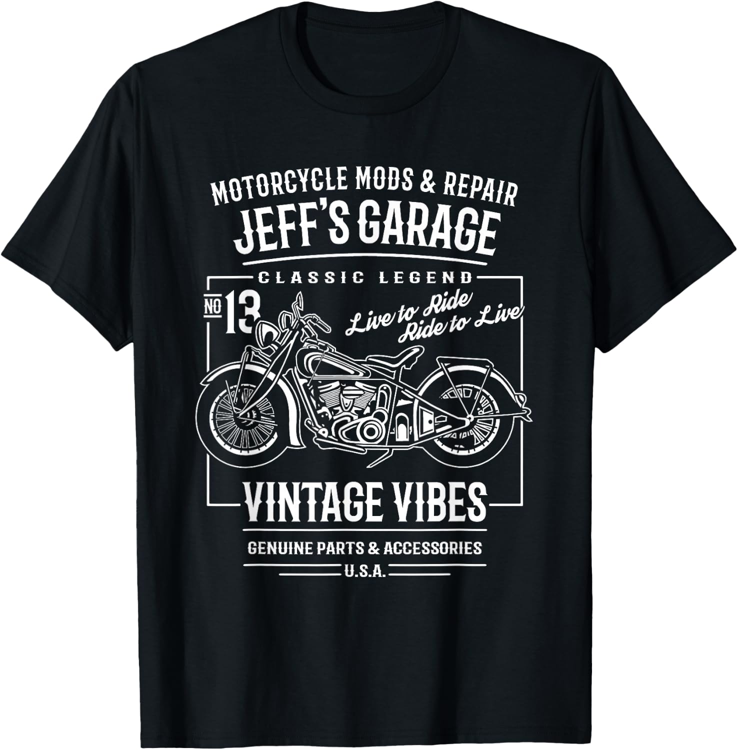 Jeff's Garage Vintage Motorcycle Design for the Name Jeff T-Shirt - T-Shirt | Black