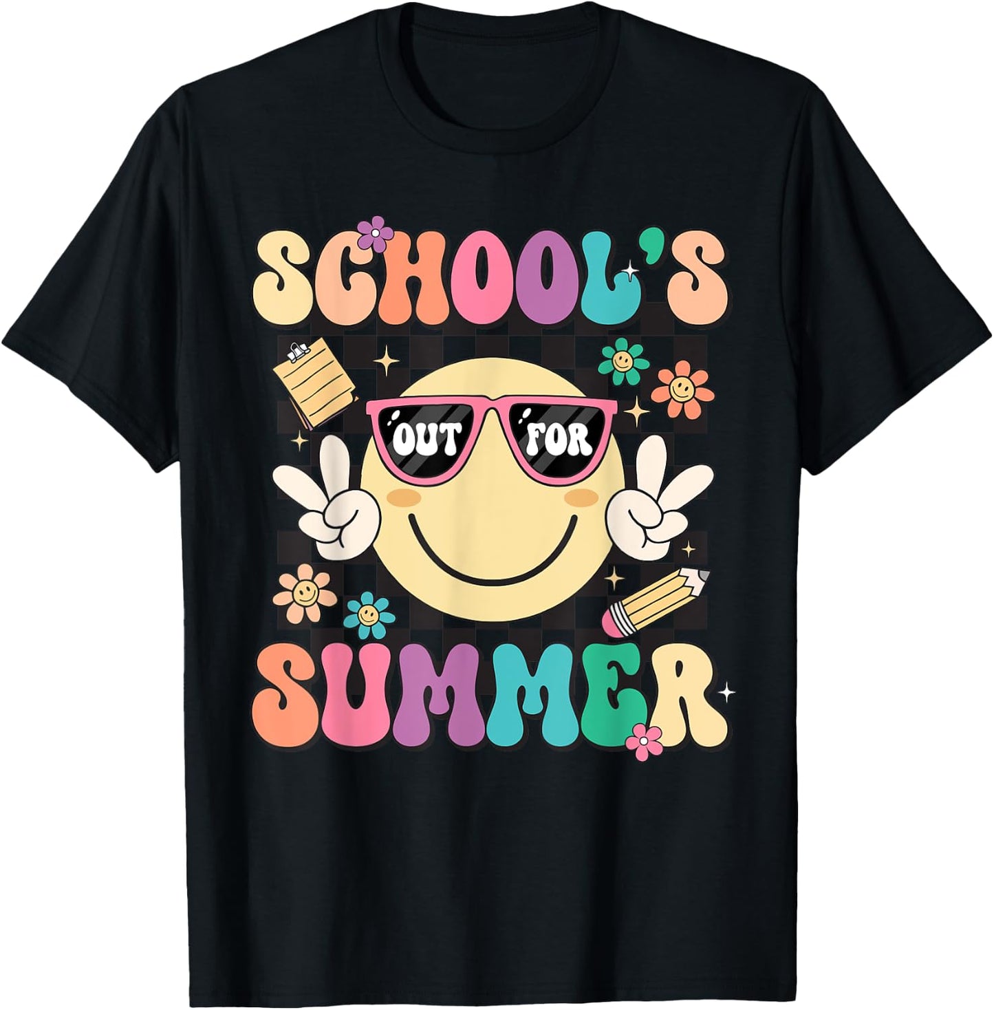 Last Day Of School Retro Schools Out For Summer Teacher Kids T-Shirt - T-Shirt | Black